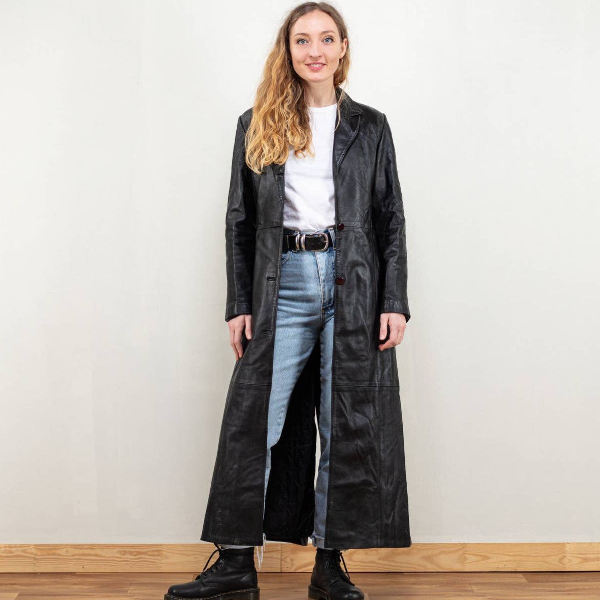 1990's long leather coat