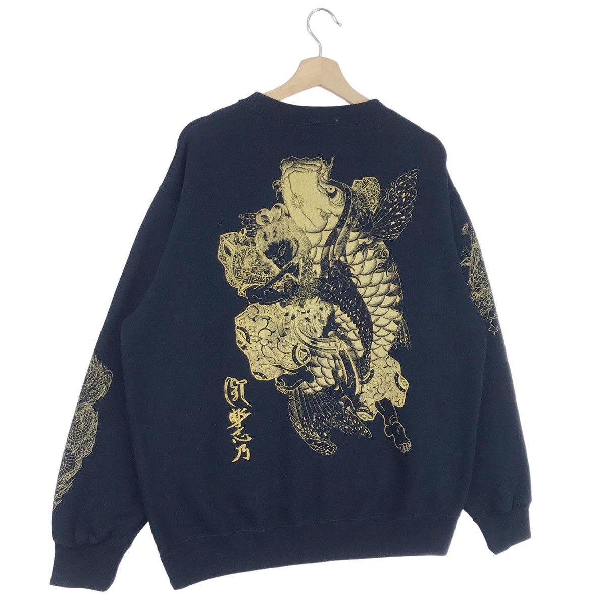 Japanese Brand × Vintage Sukajan Kamikiri Black Gold Sweatshirts Size US L / EU 52-54 / 3 - 7 Thumbnail