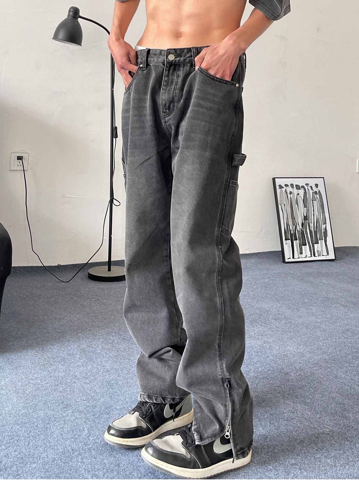 flared fade workwear carpenter pants