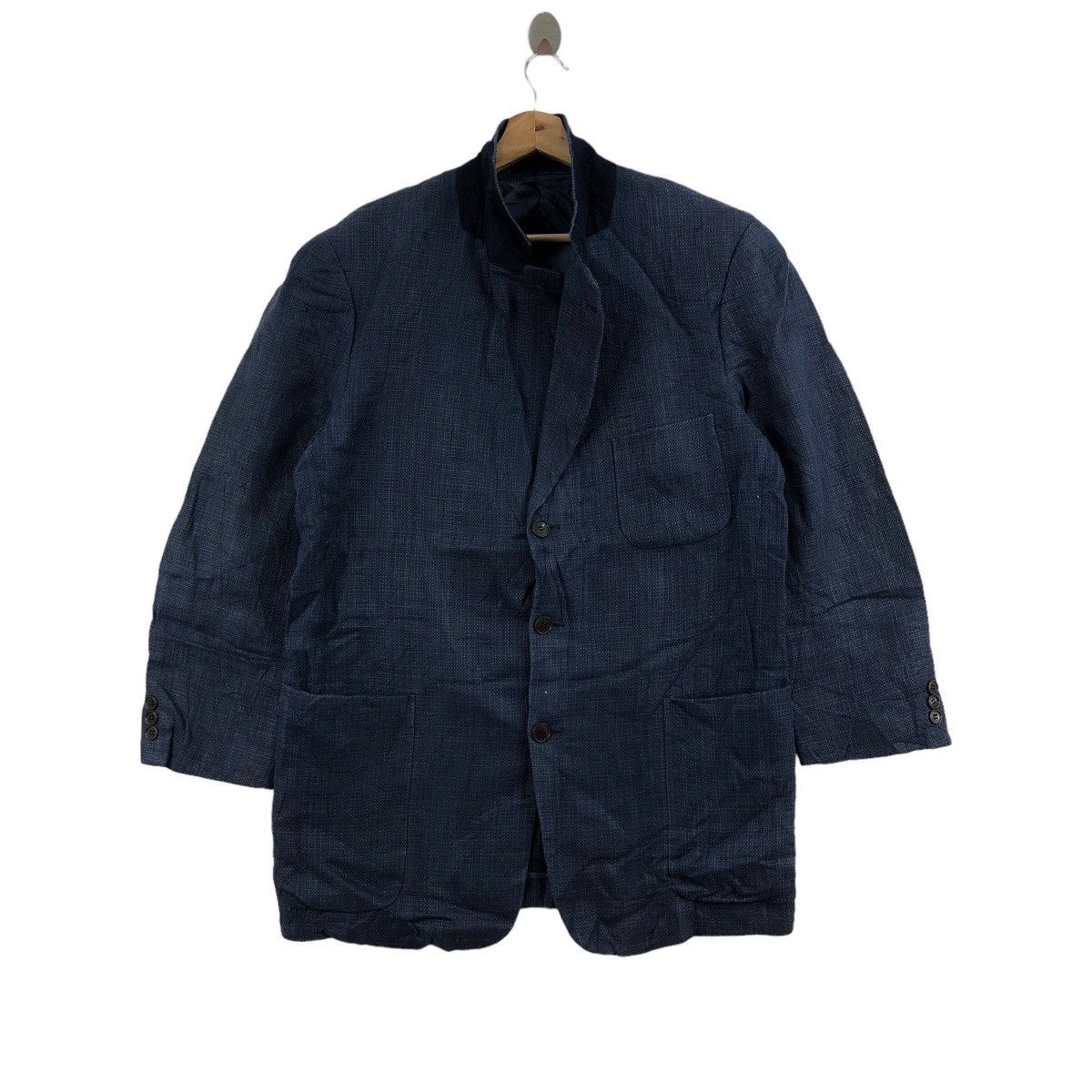 Carven × Indigo × Japanese Brand Vintage Beau Garcon de CARVEN Indigo Tweed Blazer Japanese Size 48R - 1 Thumbnail