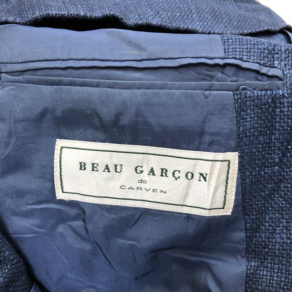 Carven × Indigo × Japanese Brand Vintage Beau Garcon de CARVEN Indigo Tweed Blazer Japanese Size 48R - 4 Thumbnail