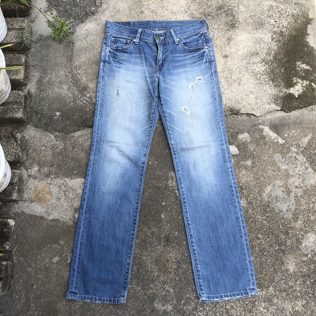 image of Distressed Denim x Levis 535 Stoned Wash Rips Distress Denim Jeans in Blue Wash, Women's (Size 30)