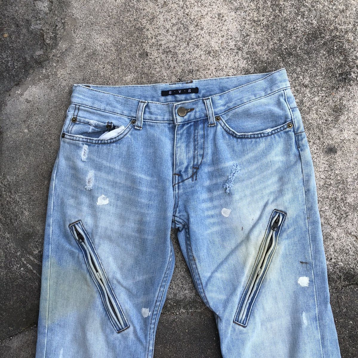 Japanese Brand 🔥Sick🔥🇯🇵SVS Splash Paint Punk Styles Zipper Rips Dirty Jeans Size 30" / US 8 / IT 44 - 2 Thumbnail