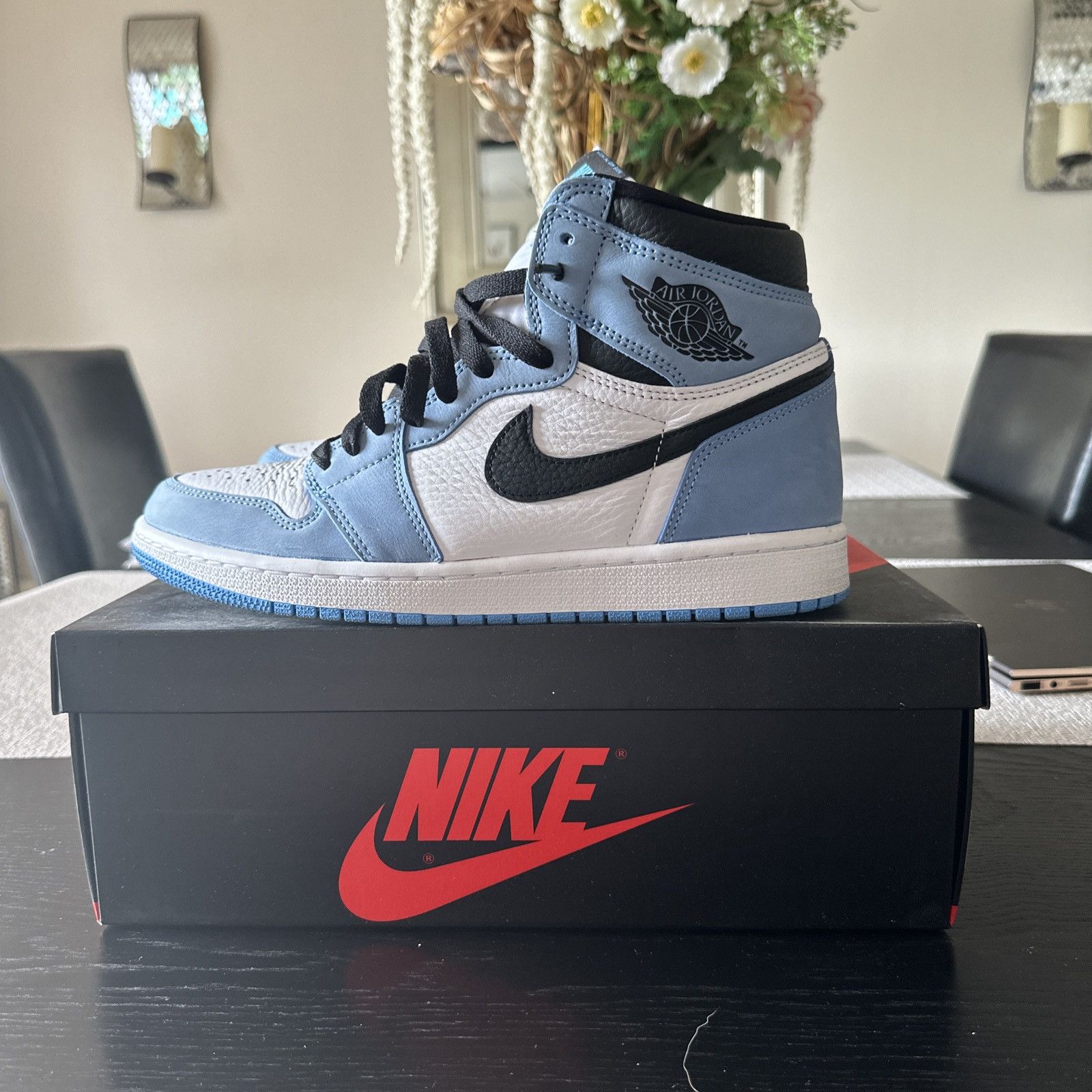 image of Jordan Brand 1 Retro High OG University Blue Shoes, Men's (Size 9)