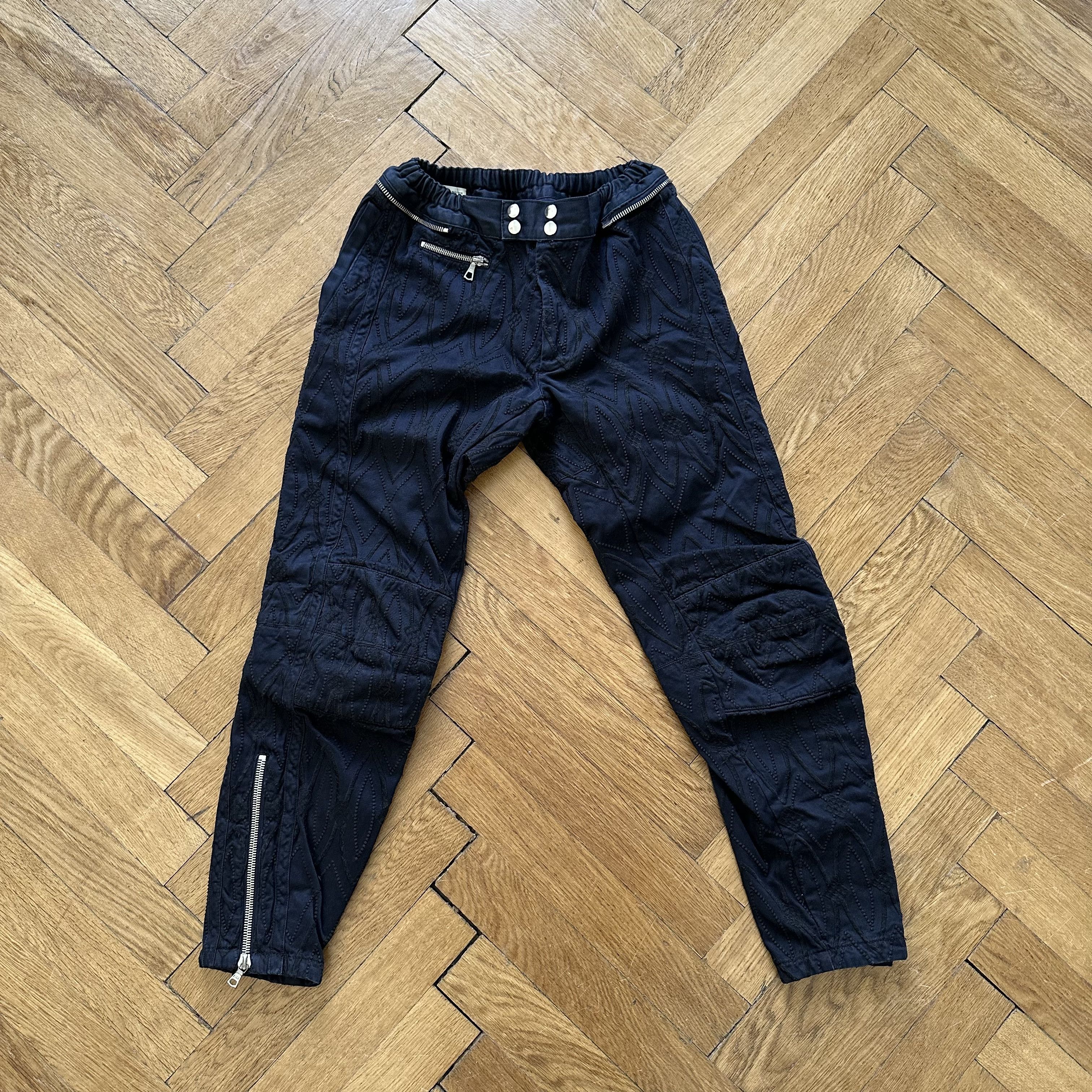 image of Dries Van Noten Aw14 Embroidered Biker Pants in Blue, Men's (Size 32)