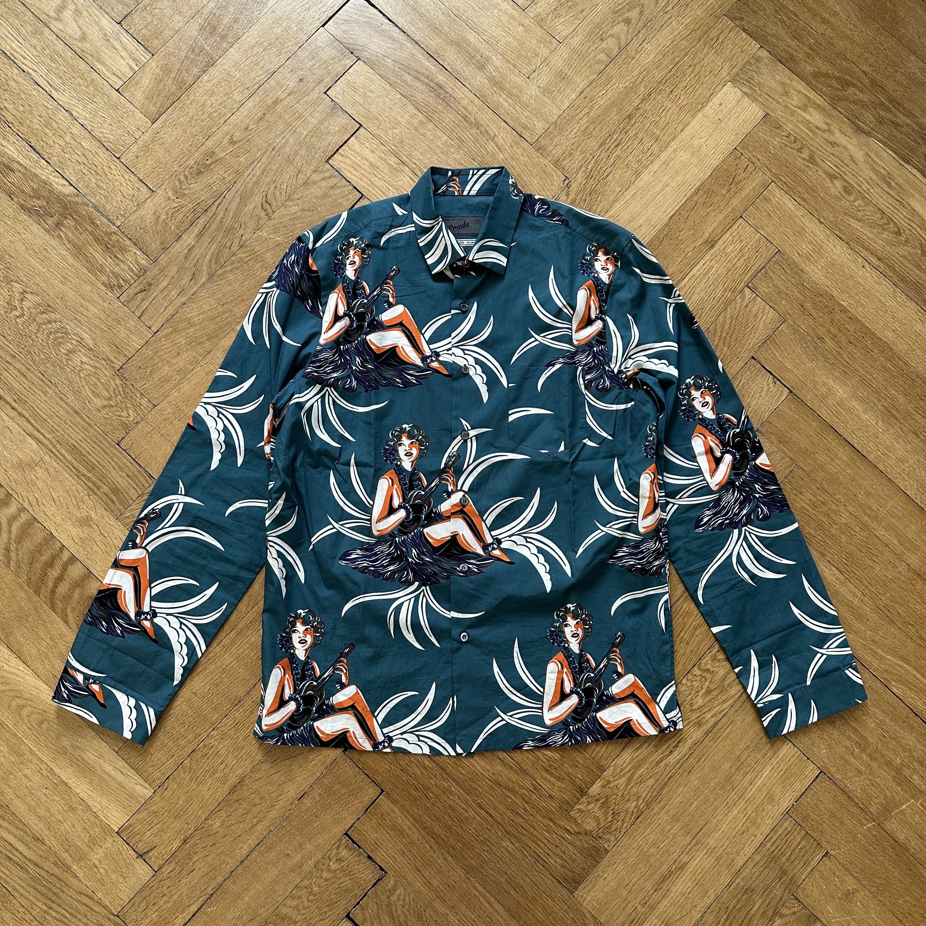 image of Prada Aloha Flower Girl Button-Up Shirt, Men's (Size Large)