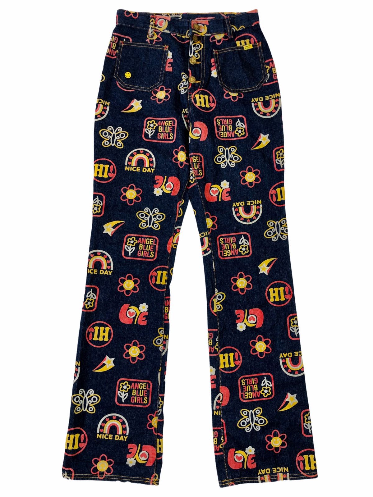 Hysteric Glamour 🛒NEEDGONE🛒1990s Angel Blue - Pop Printed Denim Pants Size US 29 - 1 Thumbnail