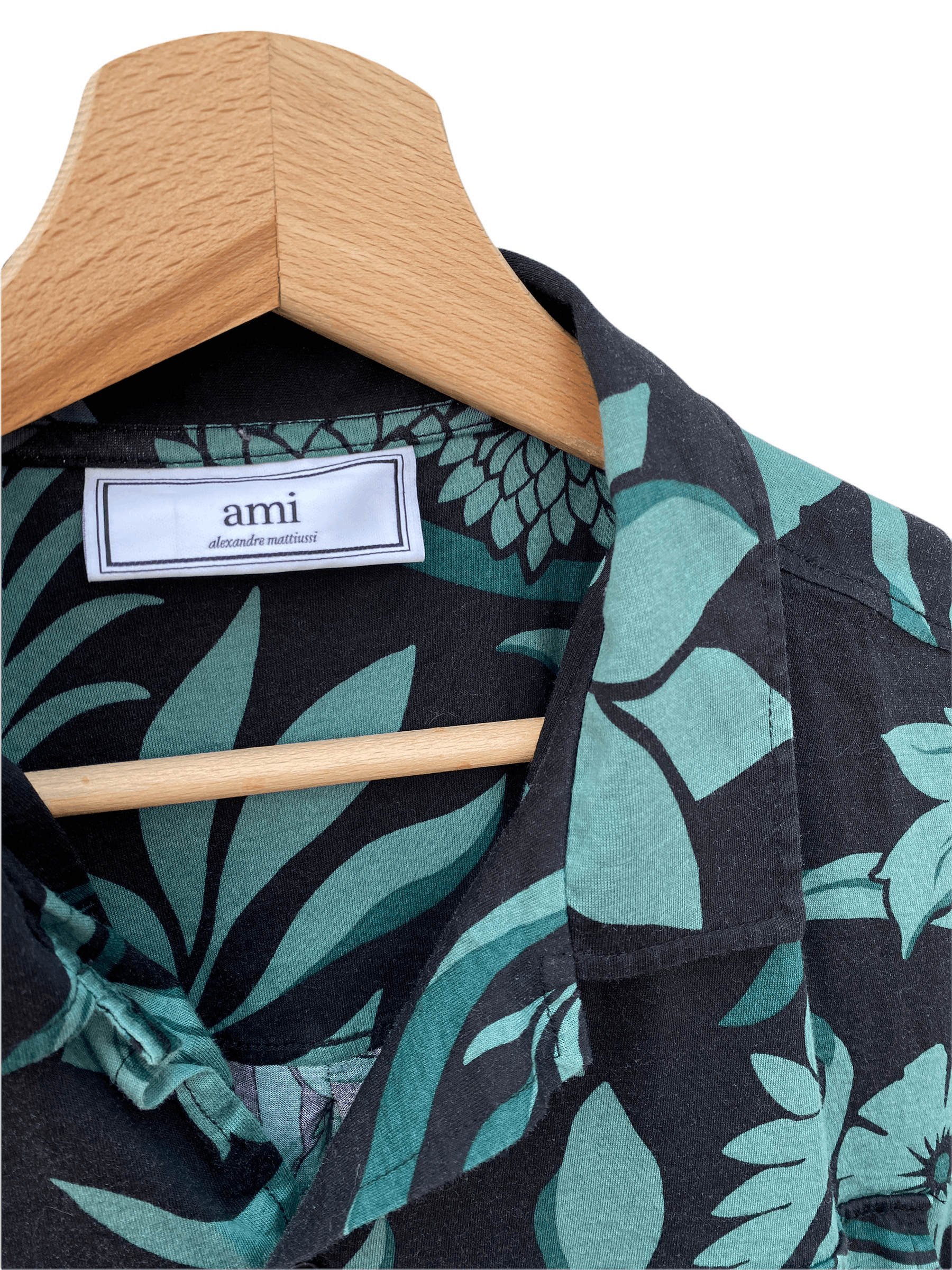 AMI Black / Green Hawaiian - Floral Shirt Size US M / EU 48-50 / 2 - 2 Thumbnail