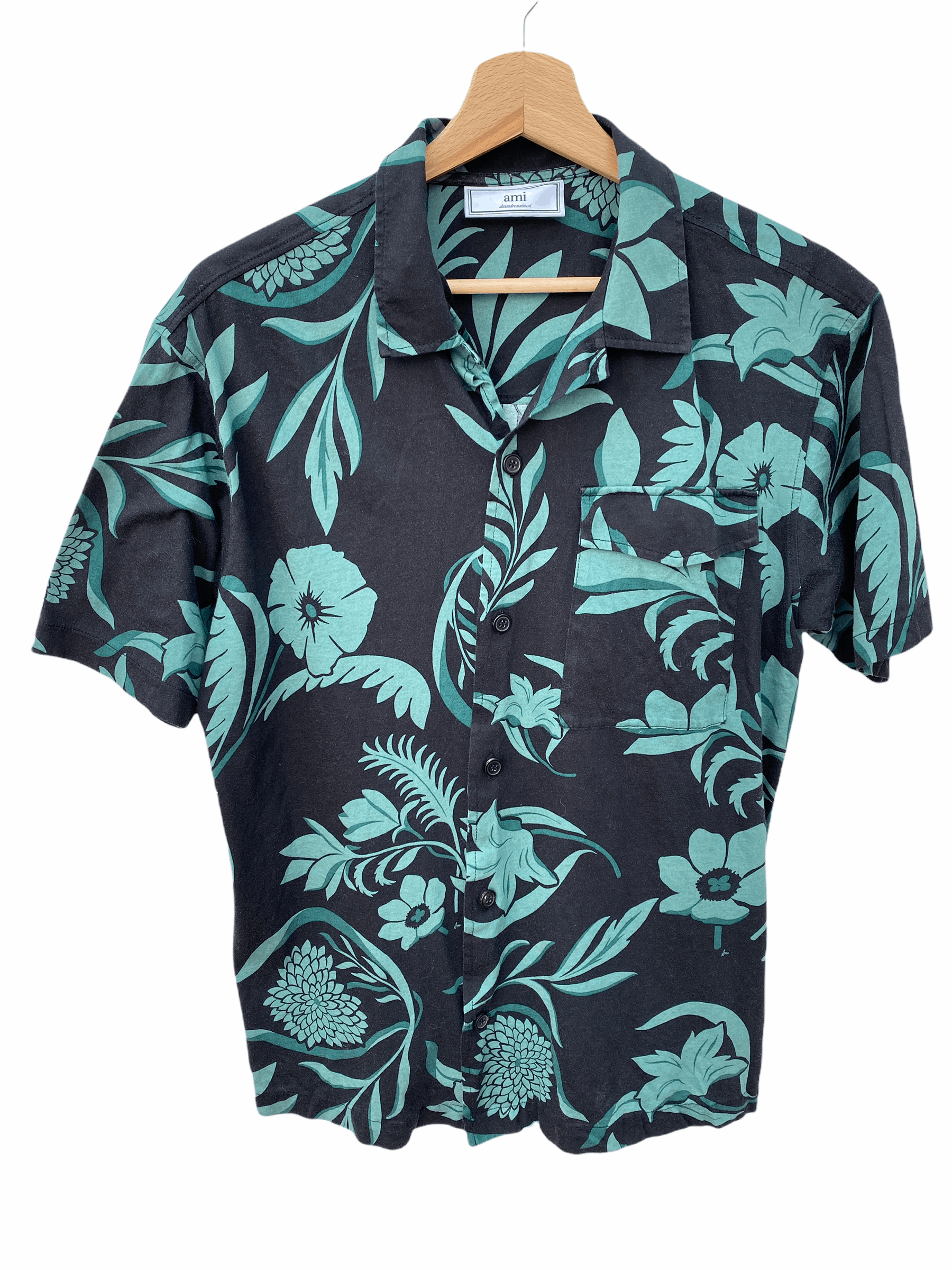 AMI Black / Green Hawaiian - Floral Shirt Size US M / EU 48-50 / 2 - 1 Thumbnail