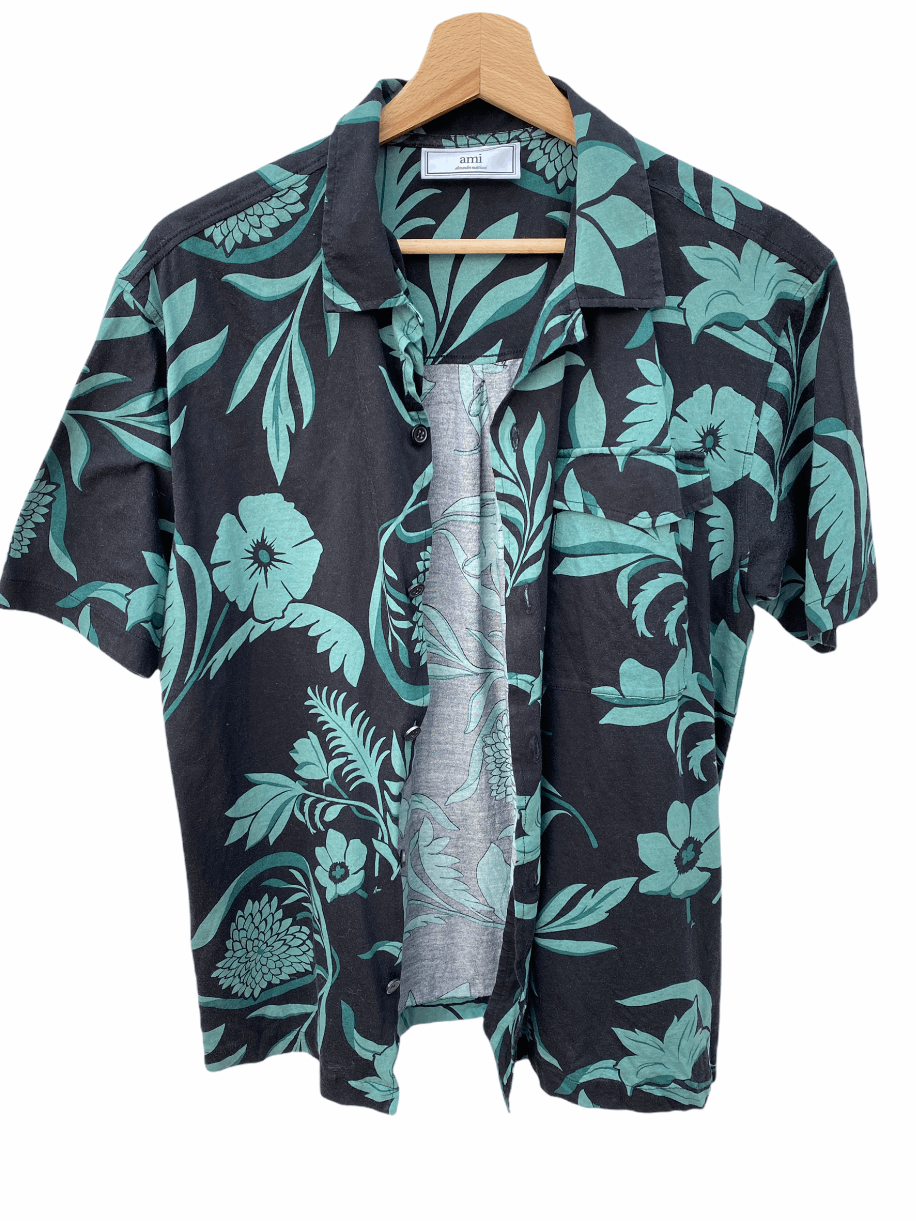 AMI Black / Green Hawaiian - Floral Shirt Size US M / EU 48-50 / 2 - 3 Thumbnail