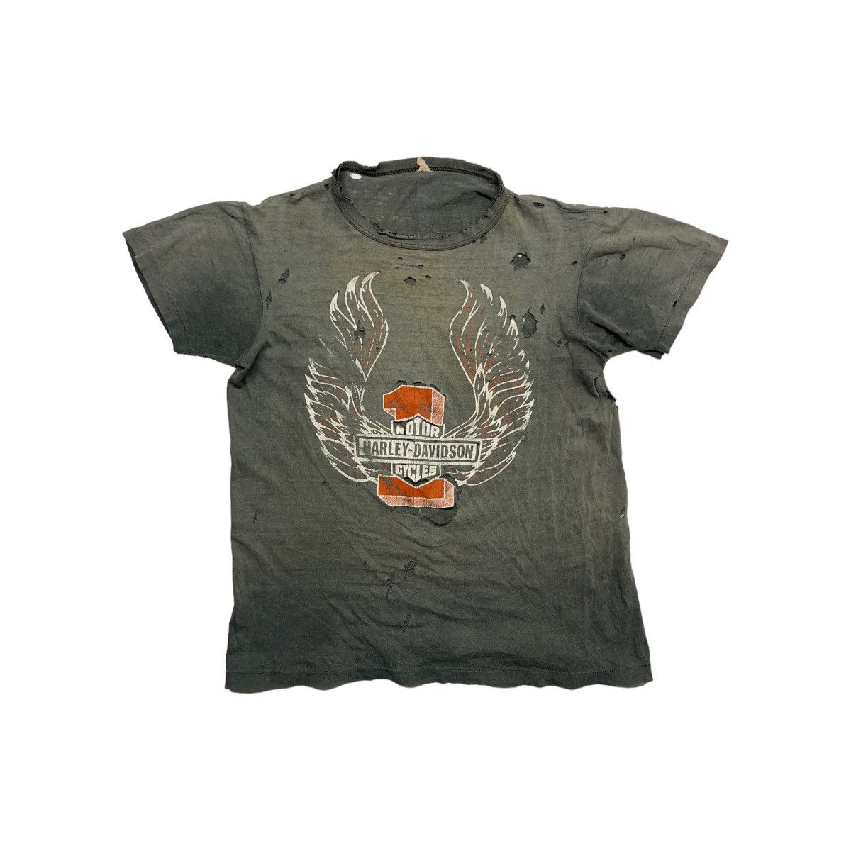 image of 70's Harley Davidson Fort Smith Thrashed Tee in Grey, Men's (Size Small)