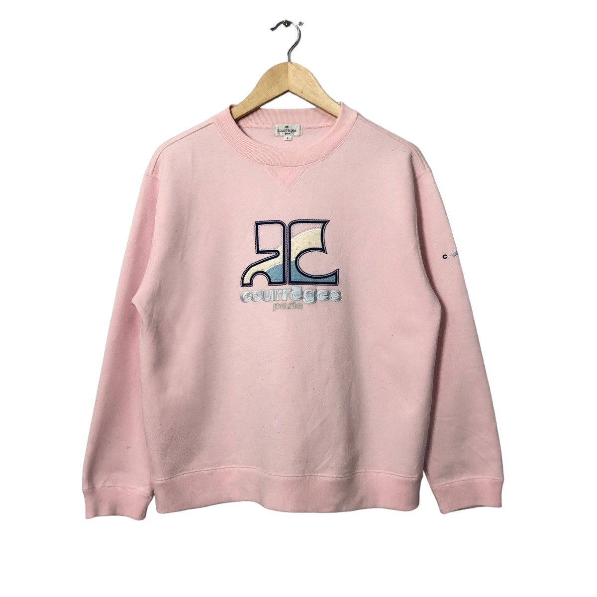 image of Andre Courreges x Courreges Vintage Courreges Crewneck Embroidery Big Logo Sweatshirt in Pink, Wome