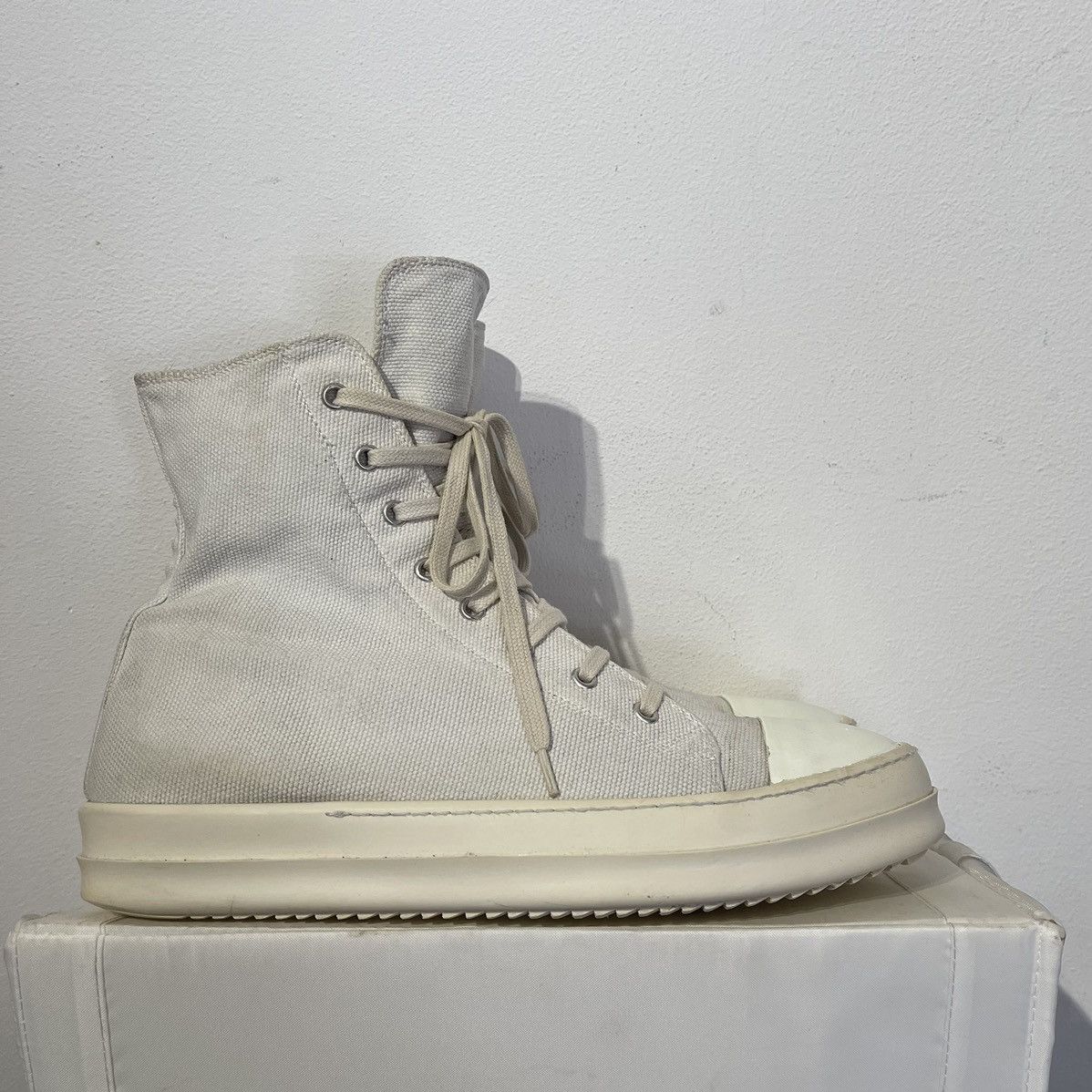 Rick Owens × Rick Owens Drkshdw Rick Owens Drkshdw 2019 Chalk Canvas Ramones High Size US 10 / EU 43 - 3 Thumbnail