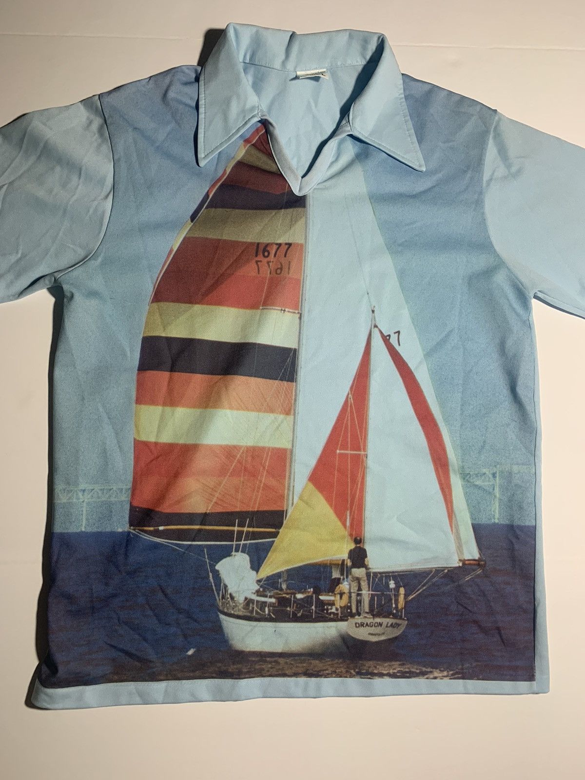 JCPenney × Vintage 70s V Neck Nautical Shirt Sz L Size US L / EU 52-54 / 3 - 1 Thumbnail