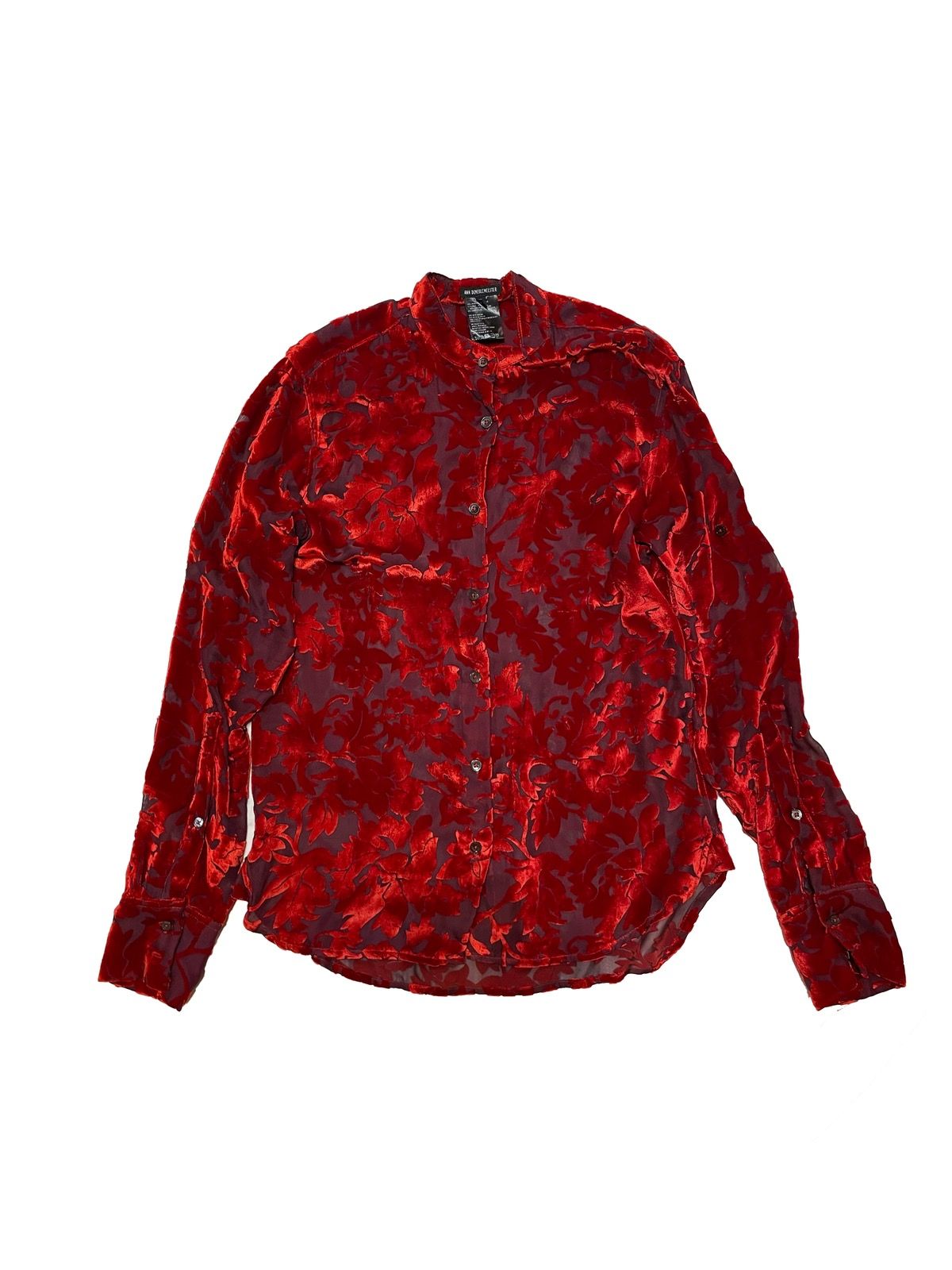 Pre-owned Ann Demeulemeester Elma Red Floral Velvet Shirt