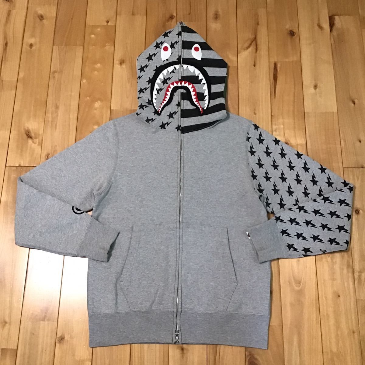 image of American Shark Full Zip Hoodie Bape in Grey, Men's (Size Small)