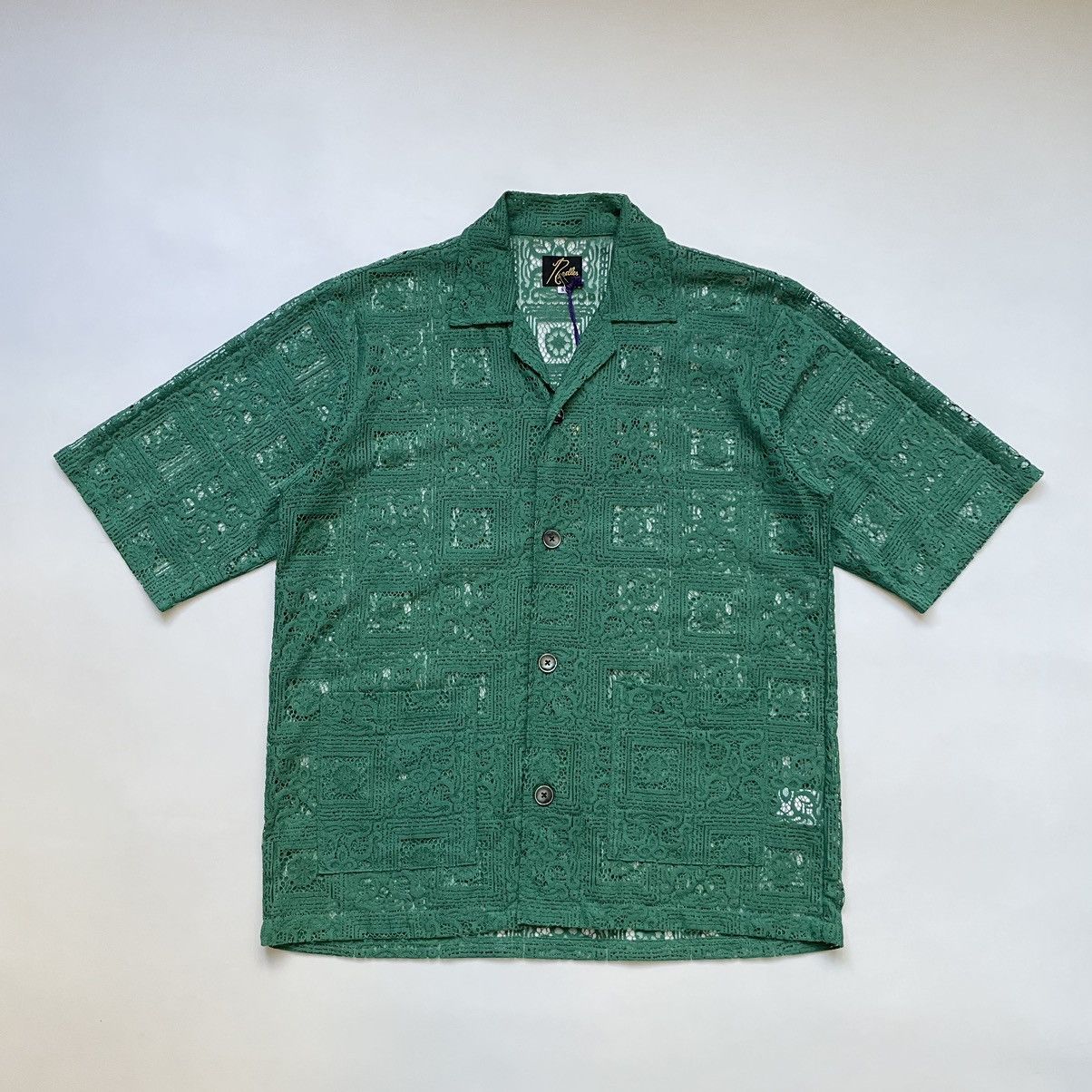 image of Needles Green Cabana Lace Shirt, Men's (Size Small)