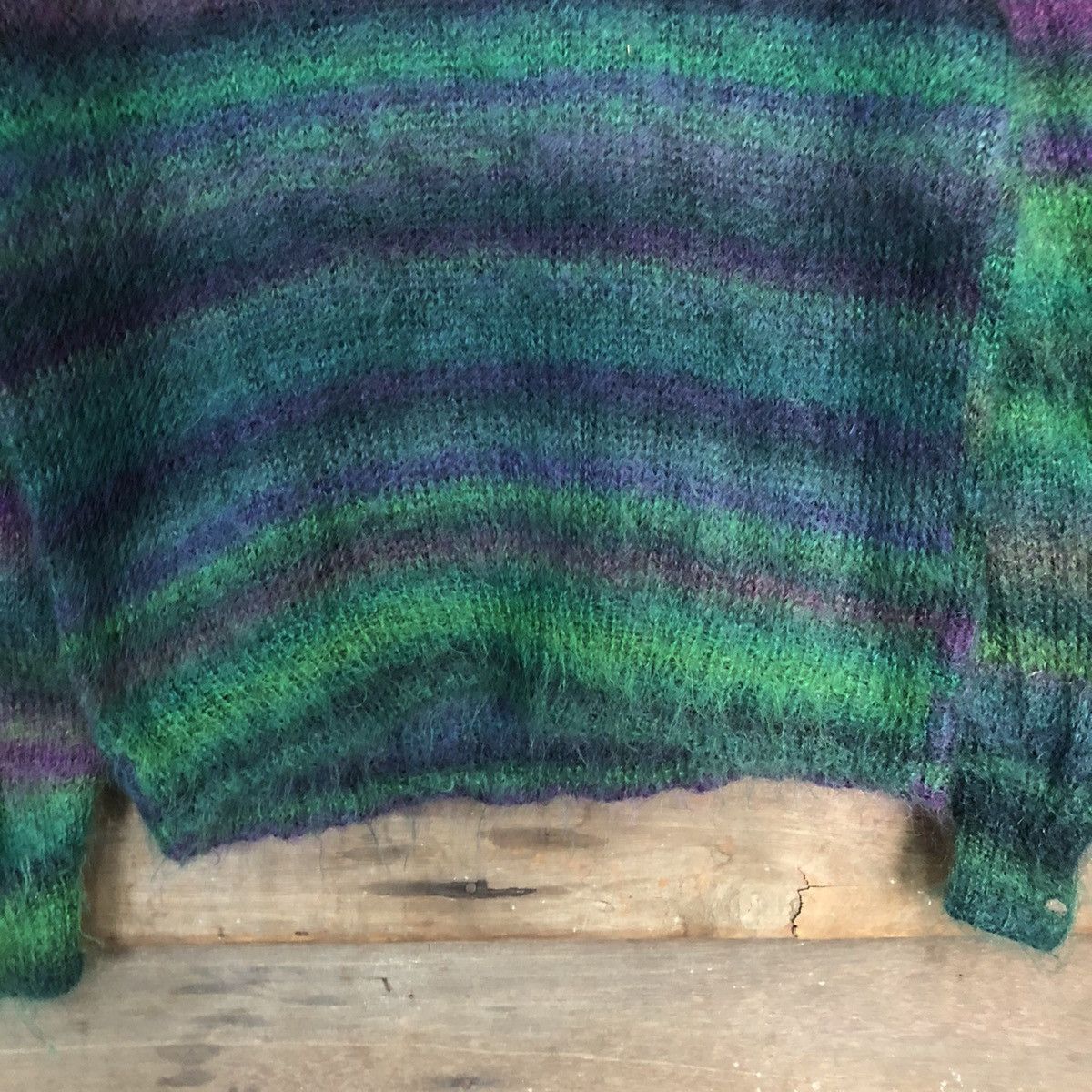 Homespun Knitwear Japan stripe Green Shag Shaggy Fur Mohair Knitwear #7219DL Size US S / EU 44-46 / 1 - 7 Thumbnail