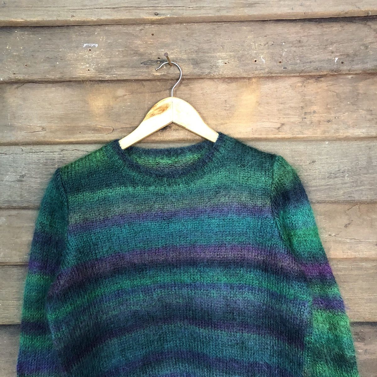 Homespun Knitwear Japan stripe Green Shag Shaggy Fur Mohair Knitwear #7219DL Size US S / EU 44-46 / 1 - 2 Thumbnail