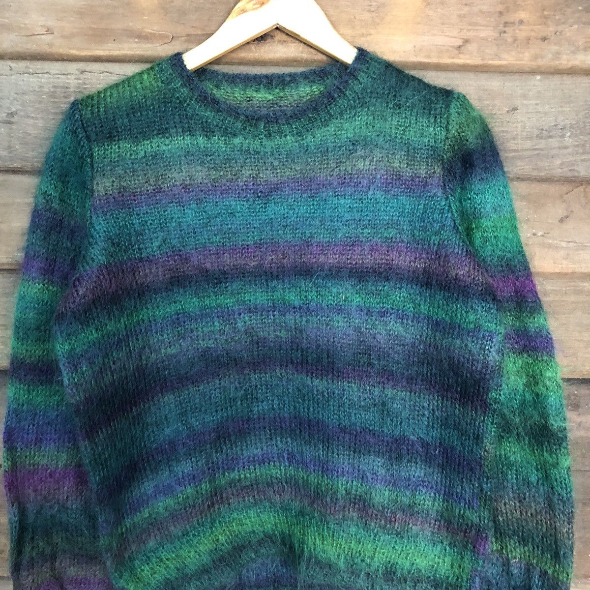 Homespun Knitwear Japan stripe Green Shag Shaggy Fur Mohair Knitwear #7219DL Size US S / EU 44-46 / 1 - 6 Thumbnail