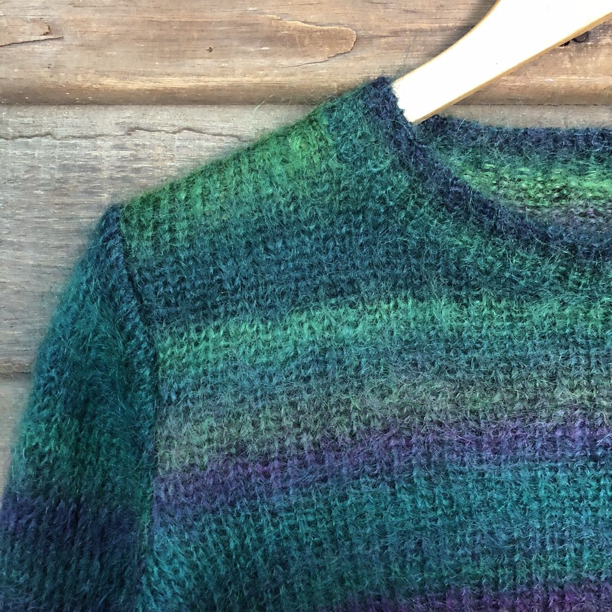 Homespun Knitwear Japan stripe Green Shag Shaggy Fur Mohair Knitwear #7219DL Size US S / EU 44-46 / 1 - 4 Thumbnail
