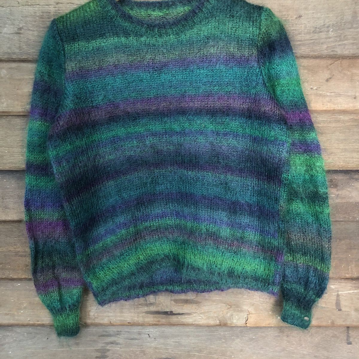 Homespun Knitwear Japan stripe Green Shag Shaggy Fur Mohair Knitwear #7219DL Size US S / EU 44-46 / 1 - 3 Thumbnail