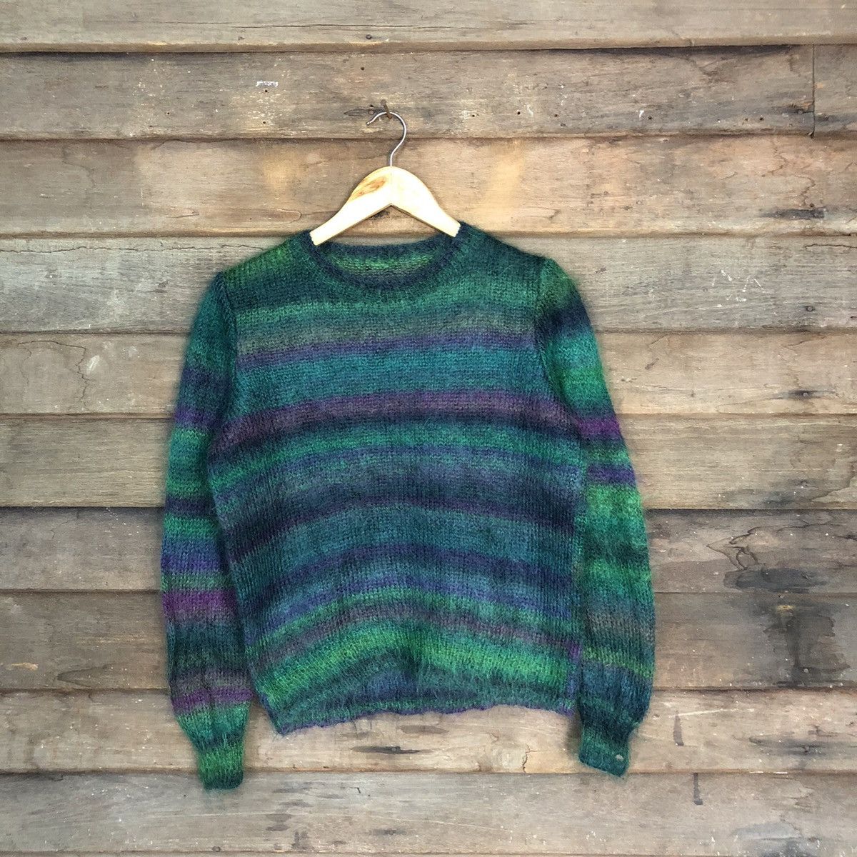 Homespun Knitwear Japan stripe Green Shag Shaggy Fur Mohair Knitwear #7219DL Size US S / EU 44-46 / 1 - 1 Thumbnail