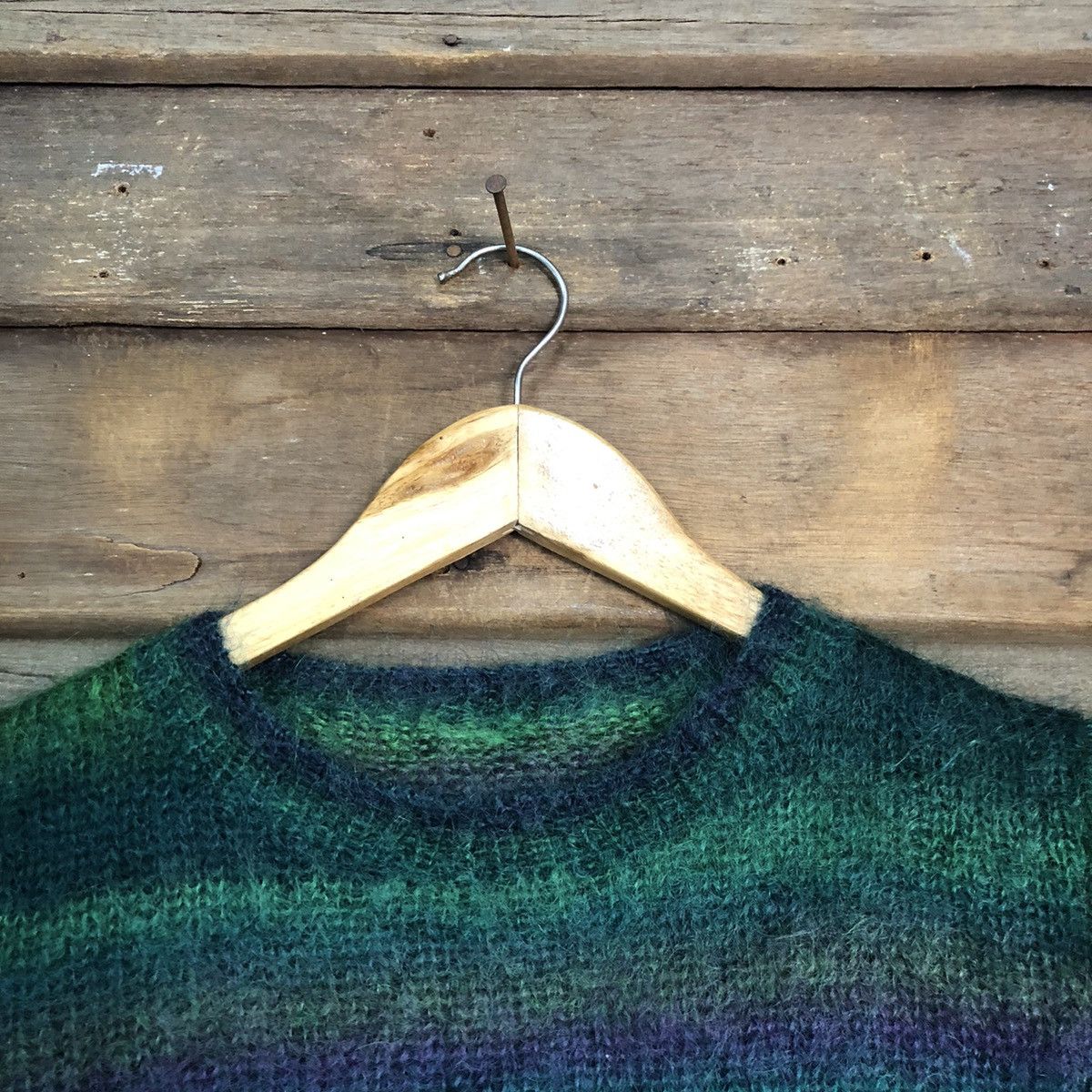 Homespun Knitwear Japan stripe Green Shag Shaggy Fur Mohair Knitwear #7219DL Size US S / EU 44-46 / 1 - 5 Thumbnail