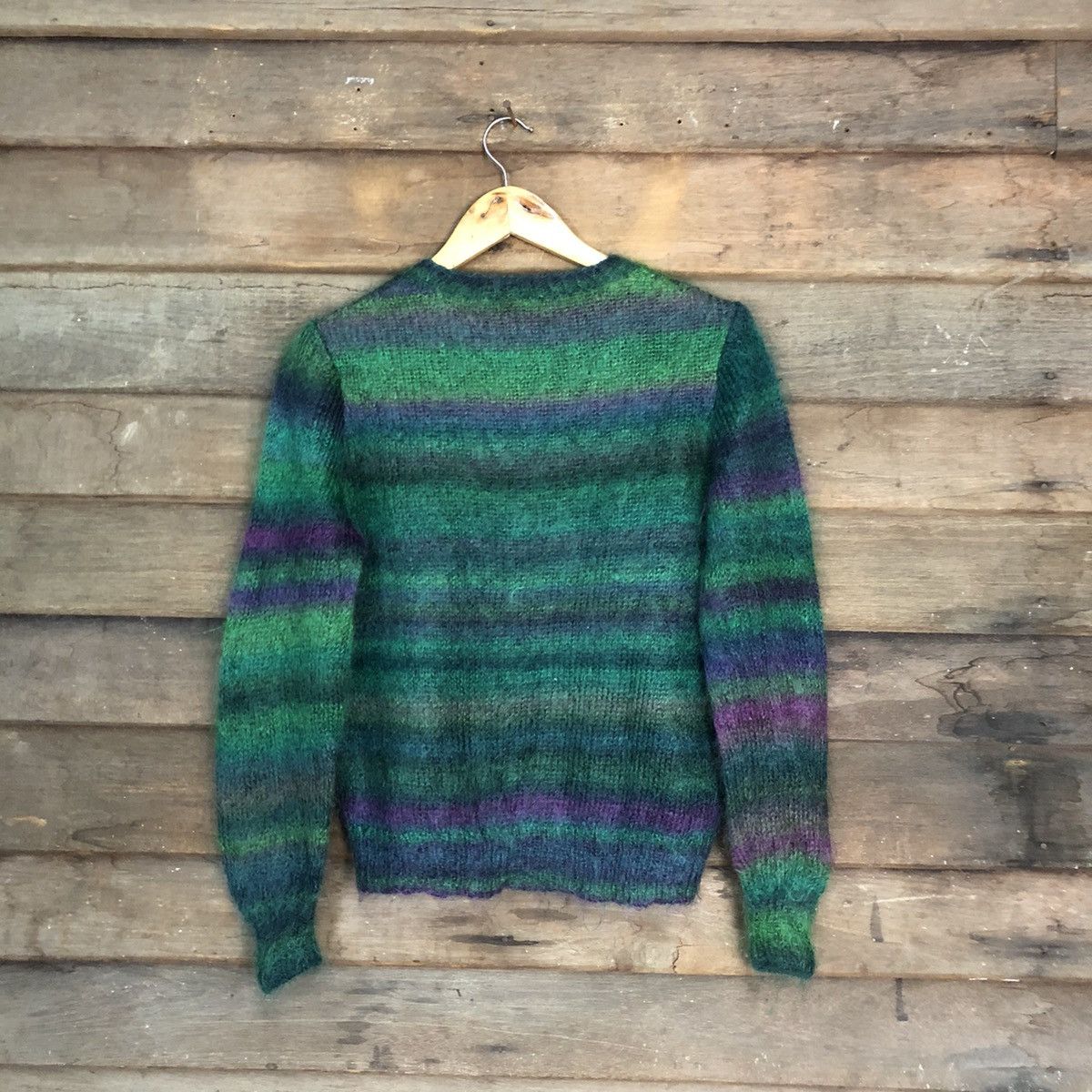 Homespun Knitwear Japan stripe Green Shag Shaggy Fur Mohair Knitwear #7219DL Size US S / EU 44-46 / 1 - 8 Thumbnail