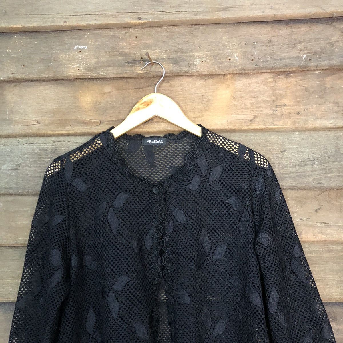 Vintage Collet Mesh Net Crochet Black Cardigan Knitwear #7215 Size S / US 4 / IT 40 - 2 Thumbnail