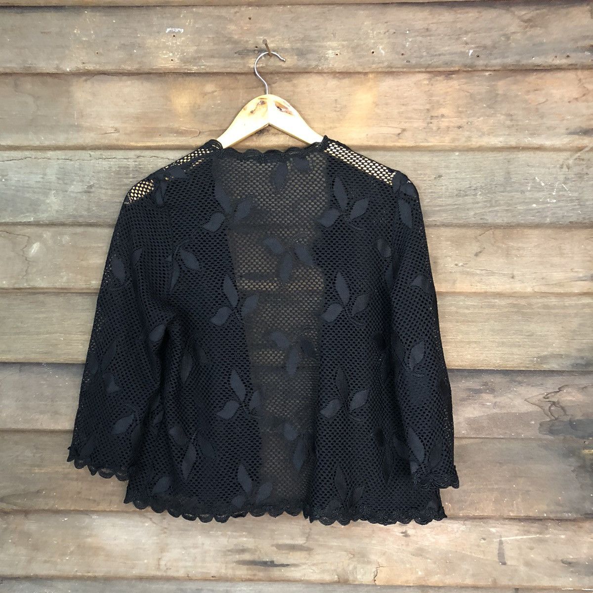 Vintage Collet Mesh Net Crochet Black Cardigan Knitwear #7215 Size S / US 4 / IT 40 - 9 Thumbnail