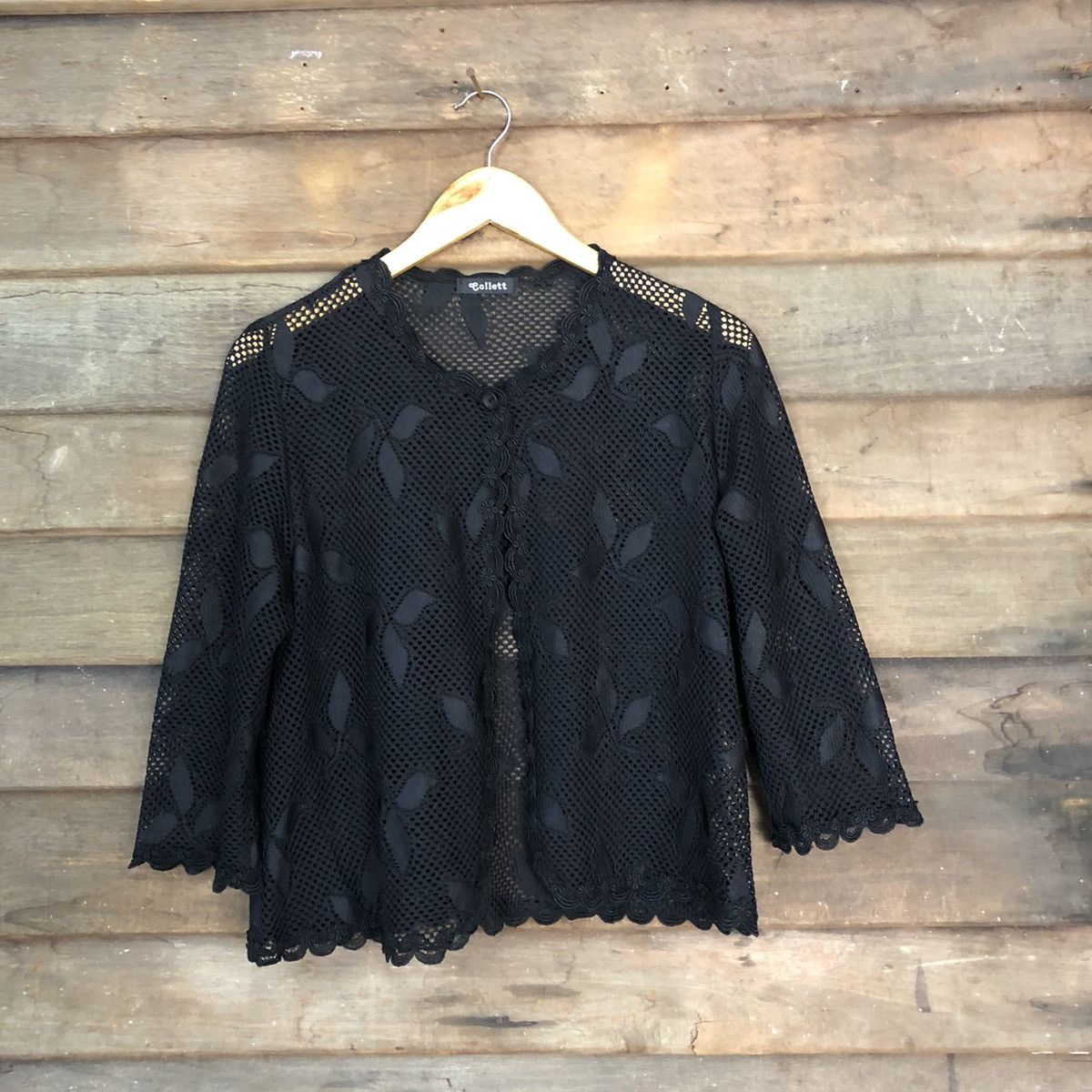 Vintage Collet Mesh Net Crochet Black Cardigan Knitwear #7215 Size S / US 4 / IT 40 - 1 Thumbnail