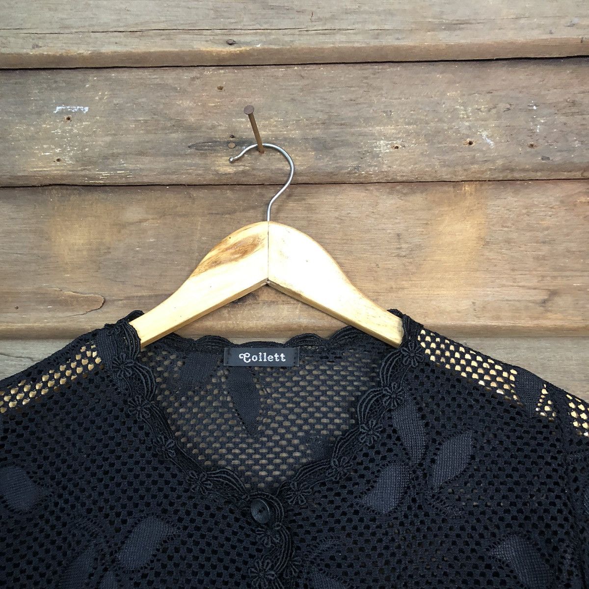 Vintage Collet Mesh Net Crochet Black Cardigan Knitwear #7215 Size S / US 4 / IT 40 - 5 Thumbnail