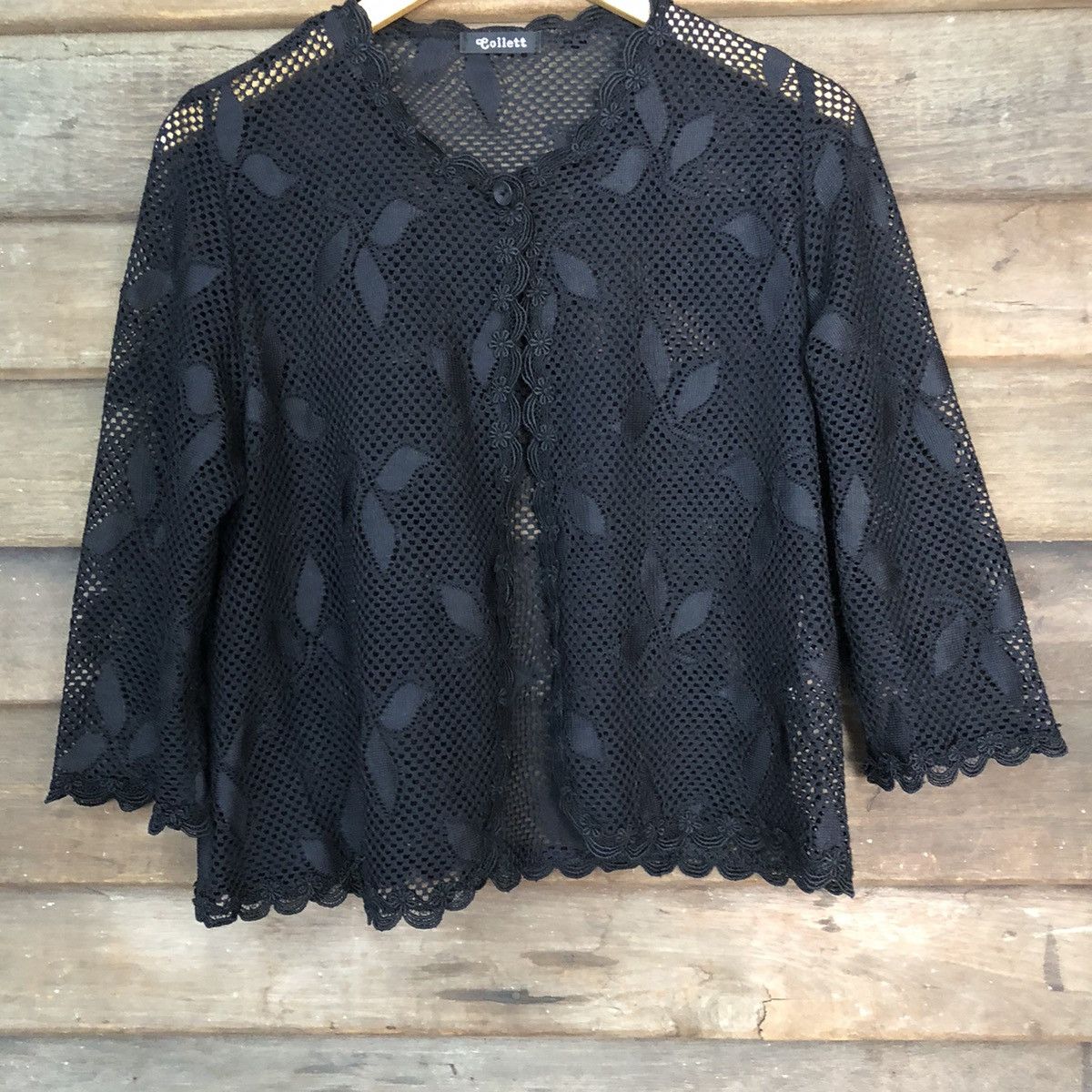 Vintage Collet Mesh Net Crochet Black Cardigan Knitwear #7215 Size S / US 4 / IT 40 - 3 Thumbnail