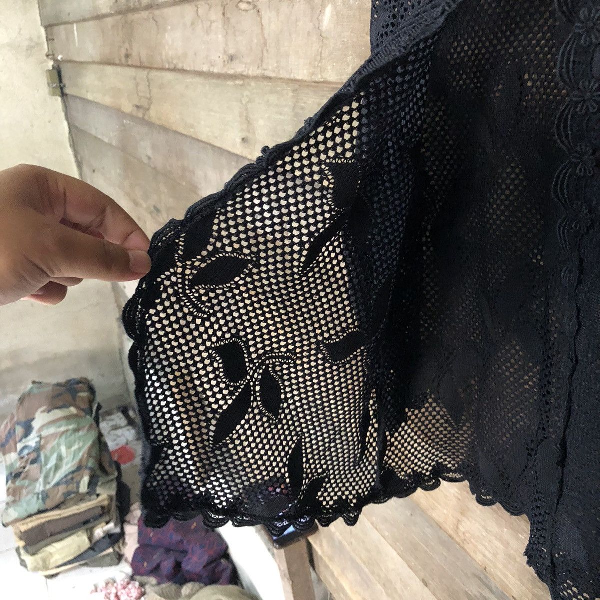 Vintage Collet Mesh Net Crochet Black Cardigan Knitwear #7215 Size S / US 4 / IT 40 - 6 Thumbnail