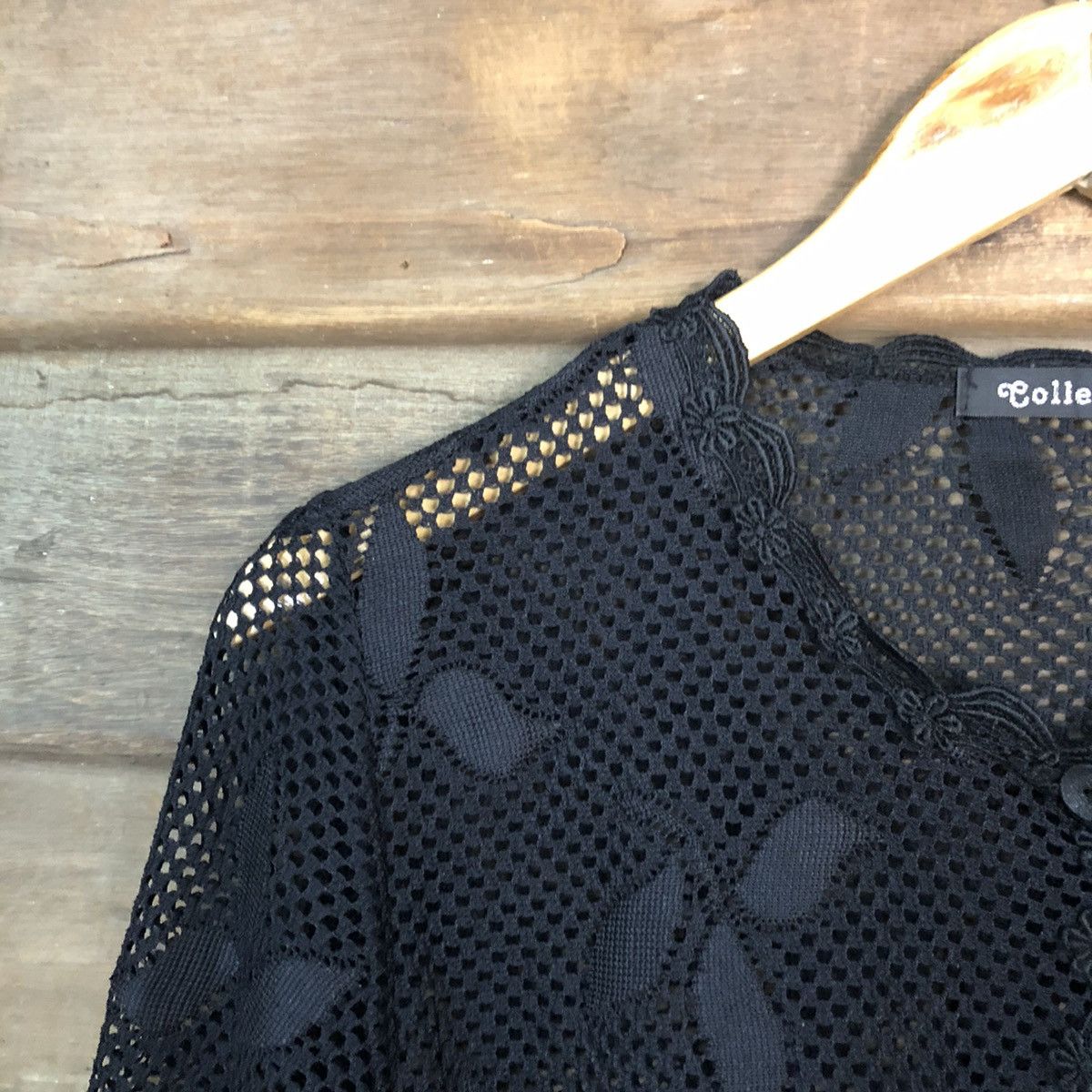 Vintage Collet Mesh Net Crochet Black Cardigan Knitwear #7215 Size S / US 4 / IT 40 - 4 Thumbnail