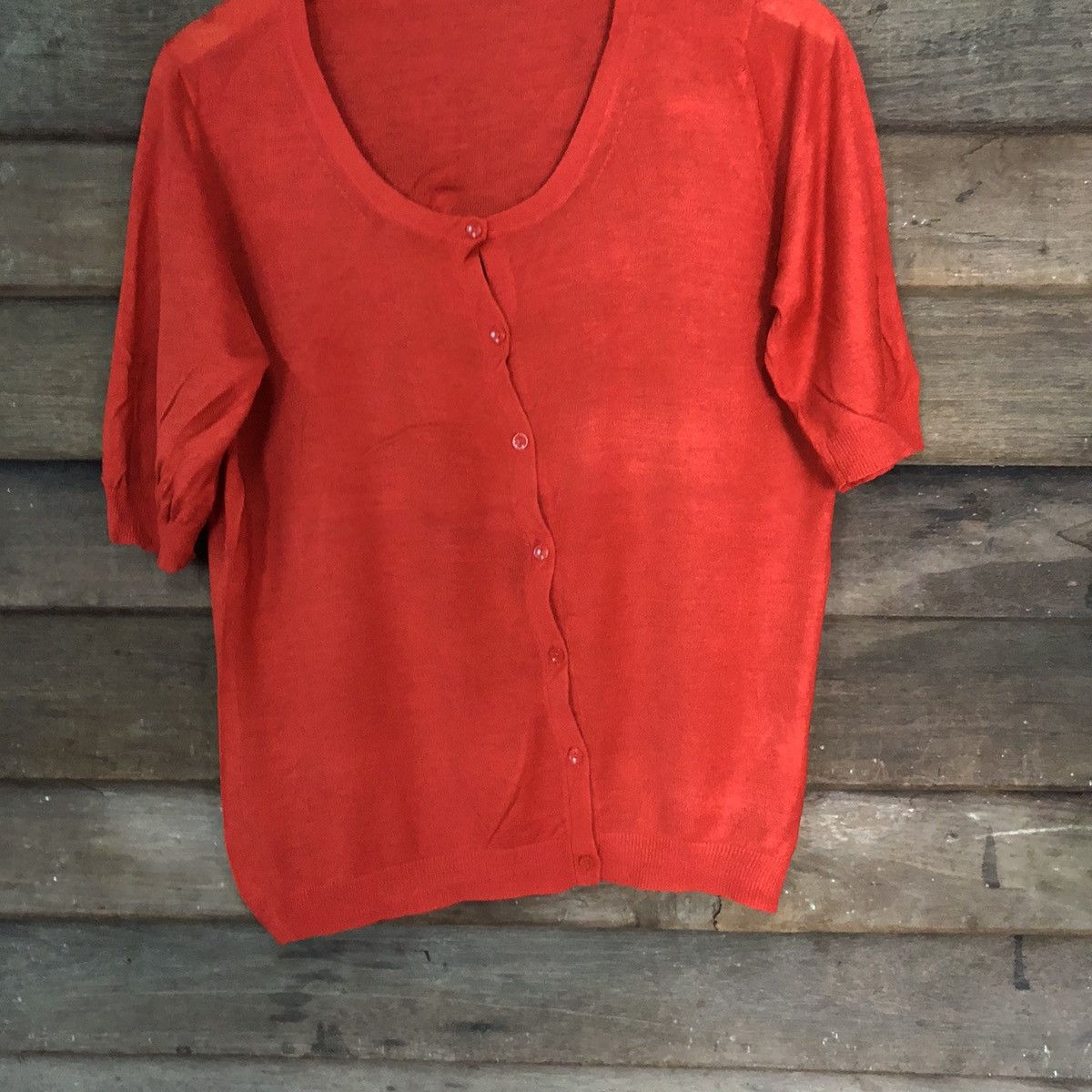 Japanese Brand Uniqlo Fine Gauge Knit Red Patterned Cardigan #7220 Size L / US 10 / IT 46 - 3 Thumbnail