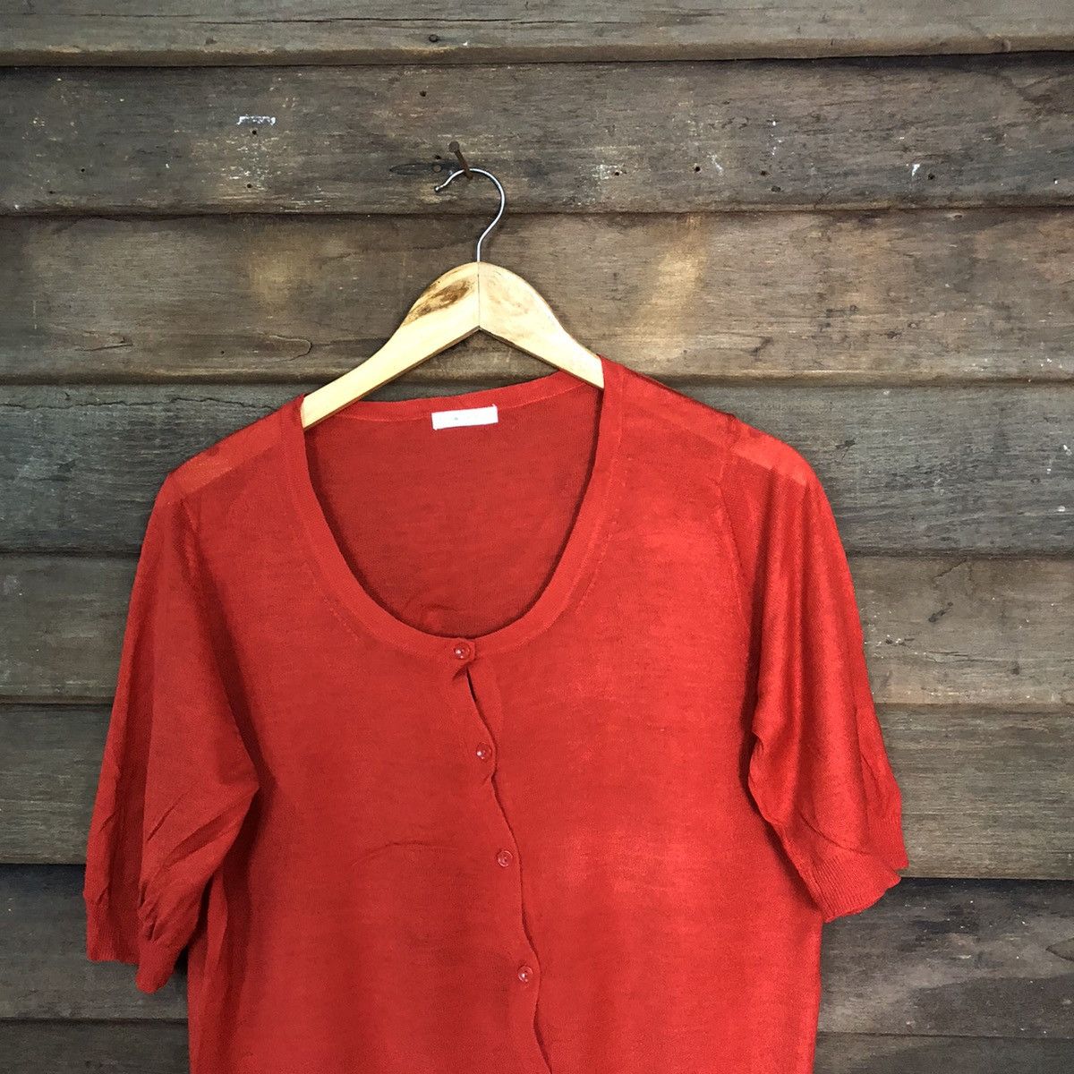 Japanese Brand Uniqlo Fine Gauge Knit Red Patterned Cardigan #7220 Size L / US 10 / IT 46 - 2 Thumbnail
