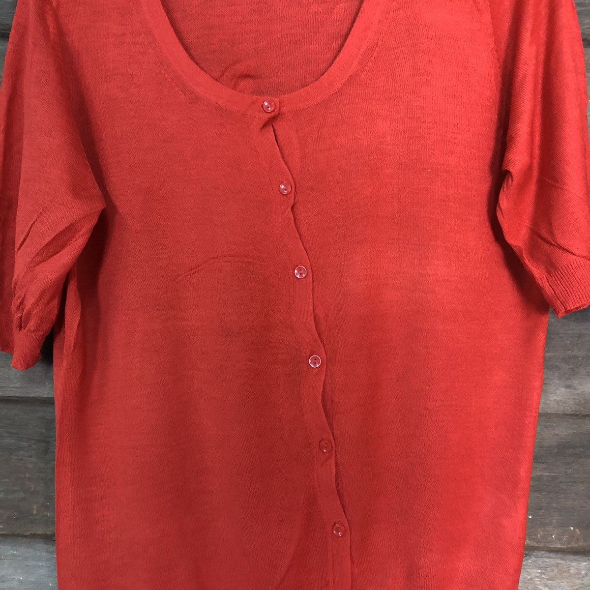 Japanese Brand Uniqlo Fine Gauge Knit Red Patterned Cardigan #7220 Size L / US 10 / IT 46 - 5 Thumbnail