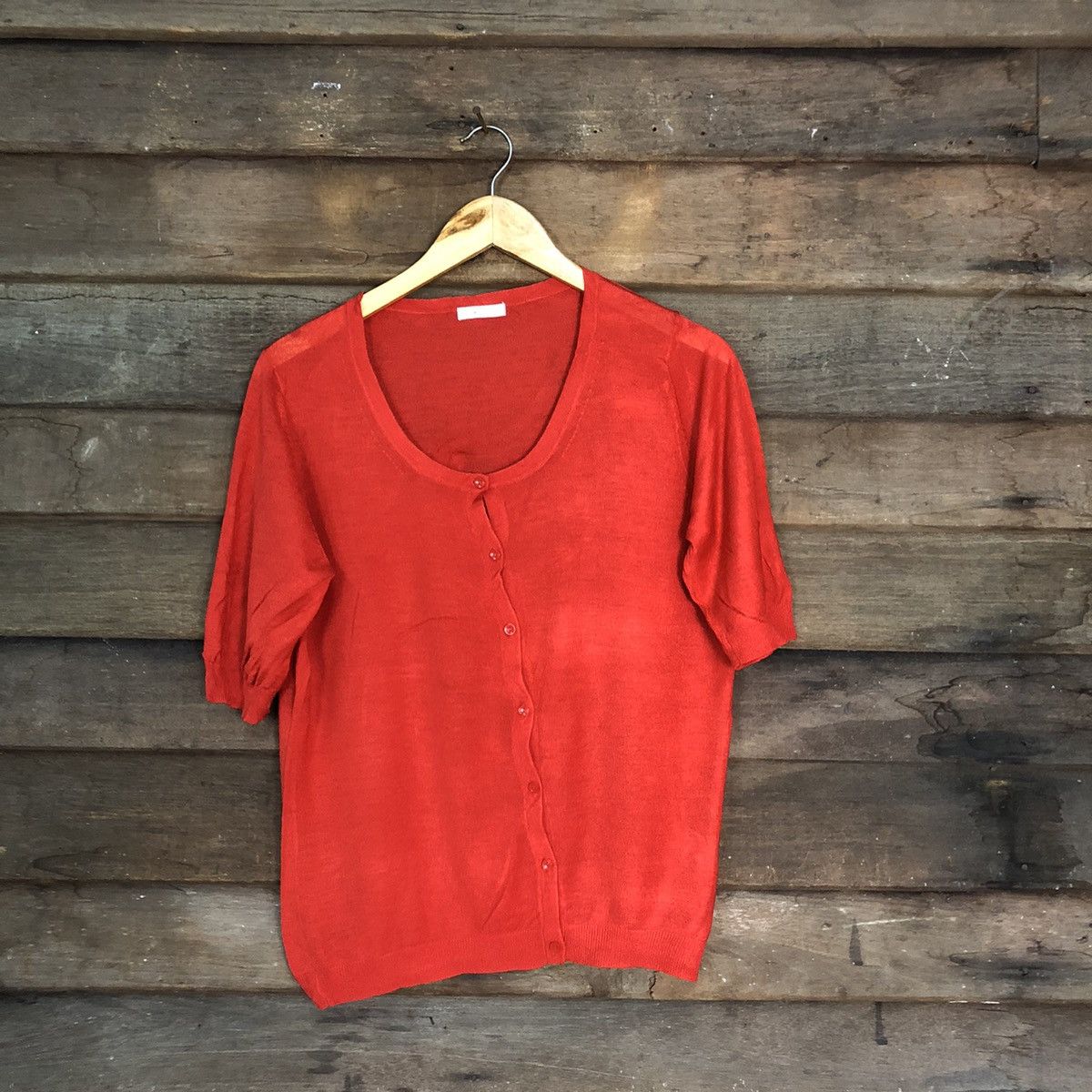 Japanese Brand Uniqlo Fine Gauge Knit Red Patterned Cardigan #7220 Size L / US 10 / IT 46 - 1 Thumbnail