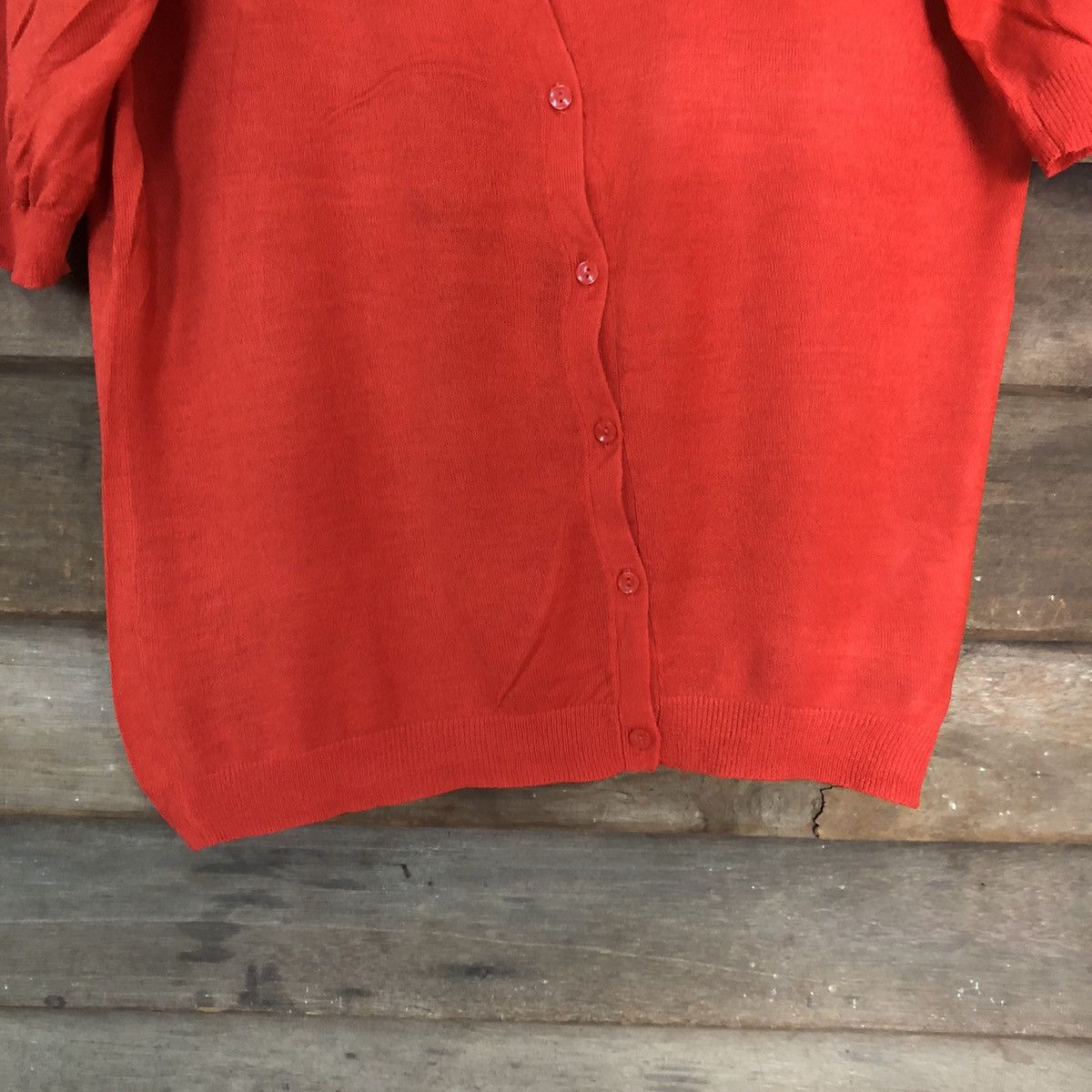 Japanese Brand Uniqlo Fine Gauge Knit Red Patterned Cardigan #7220 Size L / US 10 / IT 46 - 6 Thumbnail