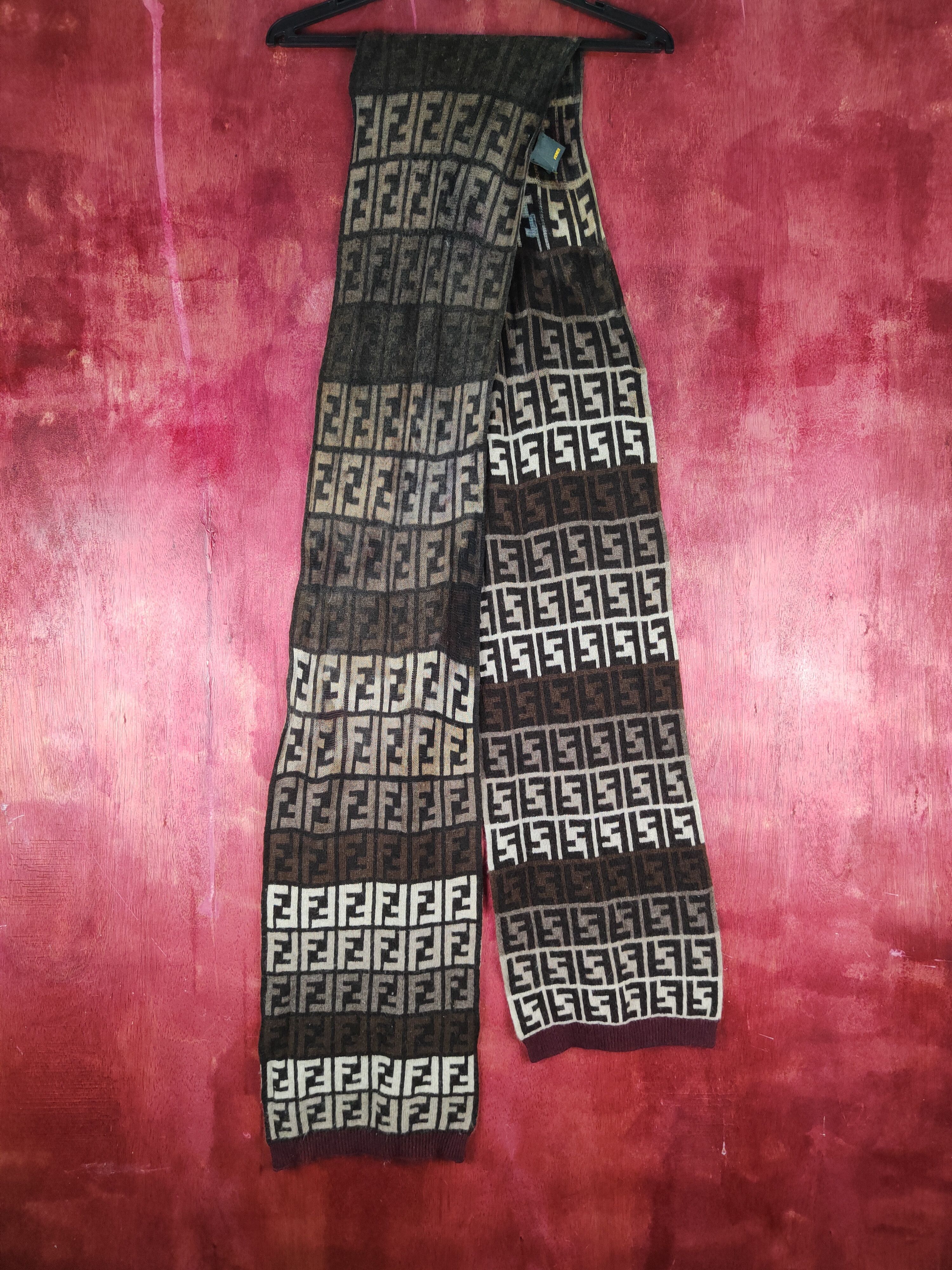 Fendi Fendi Dark Brown Muffler Scarves worn faded #S1045 Size ONE SIZE - 1 Thumbnail