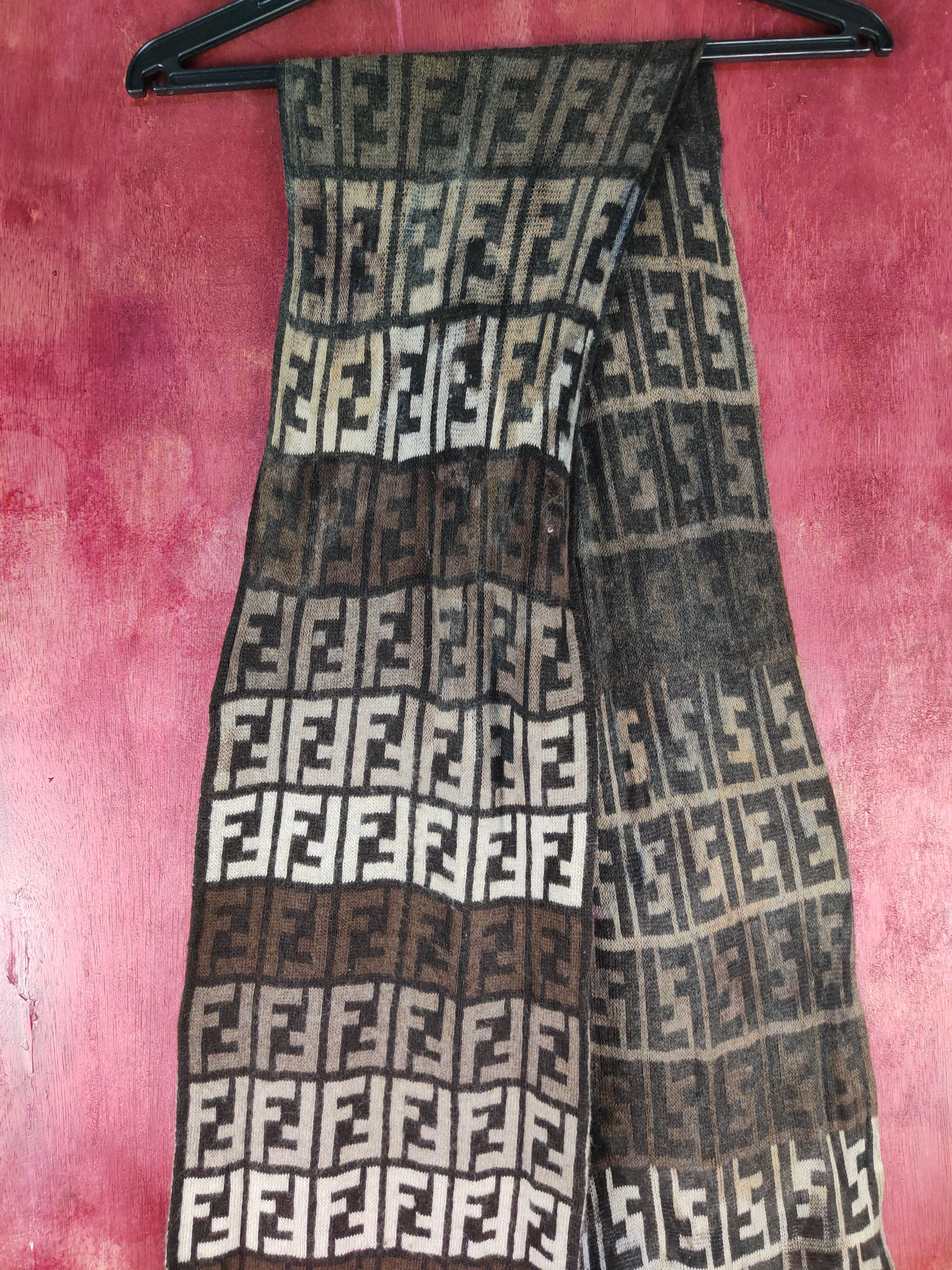 Fendi Fendi Dark Brown Muffler Scarves worn faded #S1045 Size ONE SIZE - 7 Thumbnail
