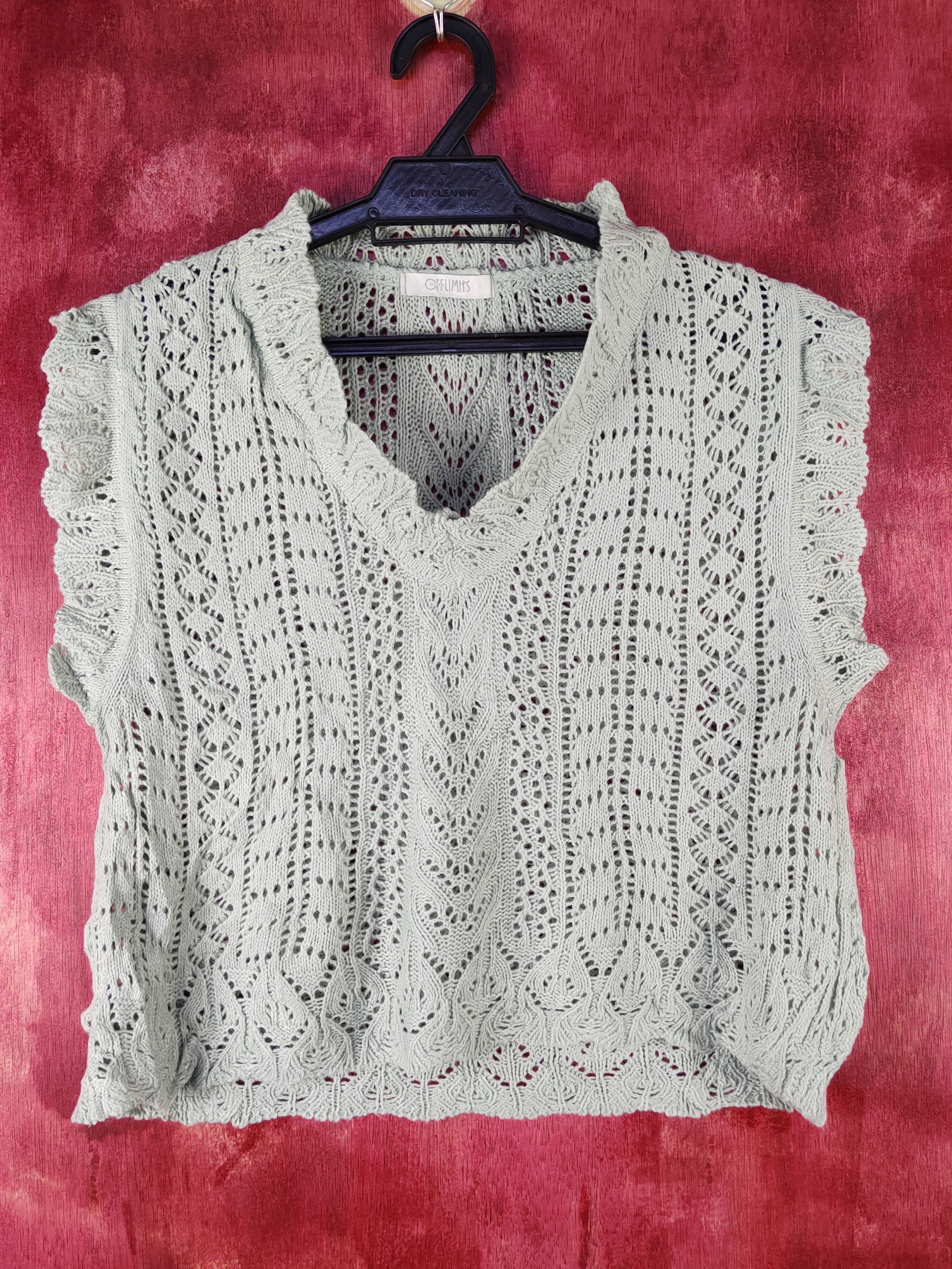 Vintage Offlimits Green Crochet Meshnet Knit Crop Tops #S1015 Size XS / US 0-2 / IT 36-38 - 1 Thumbnail