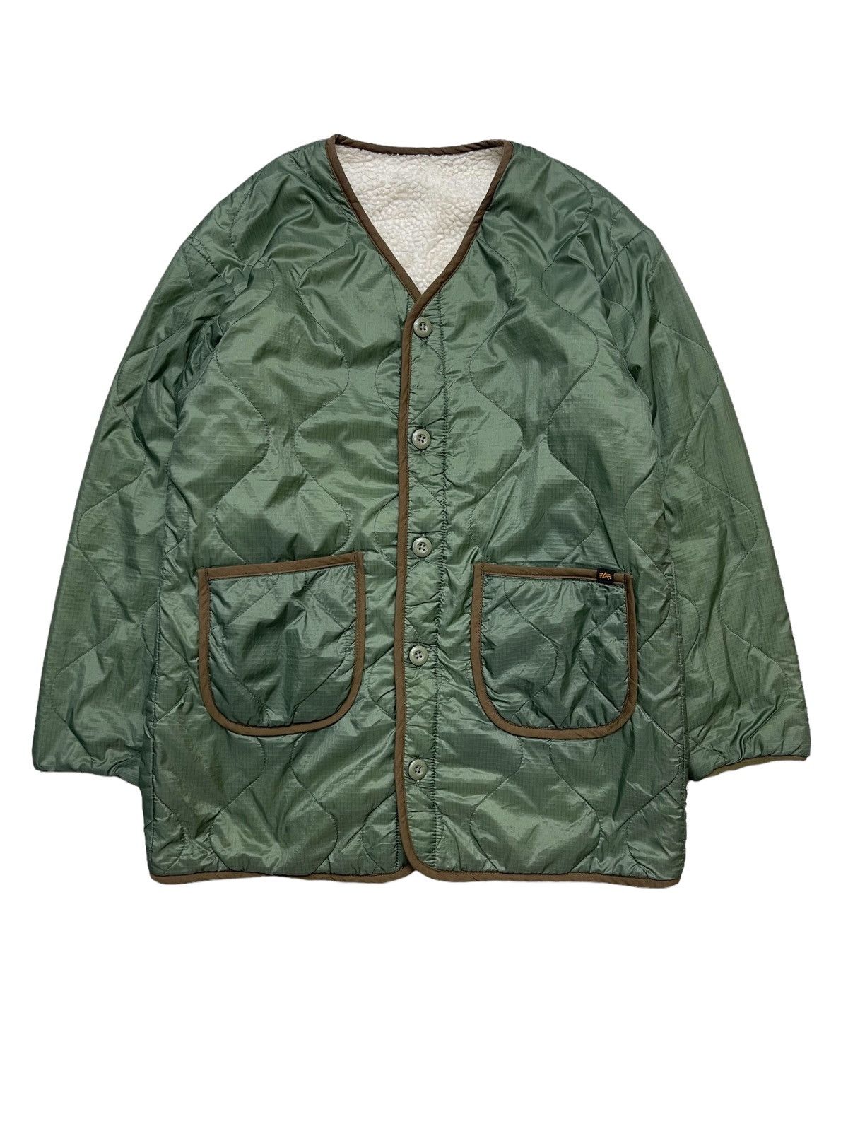 image of Alpha Industries x Beams Plus Alpha X Beams Quilted Sherpa Jacket in Olive Green, Men's (Size XS)