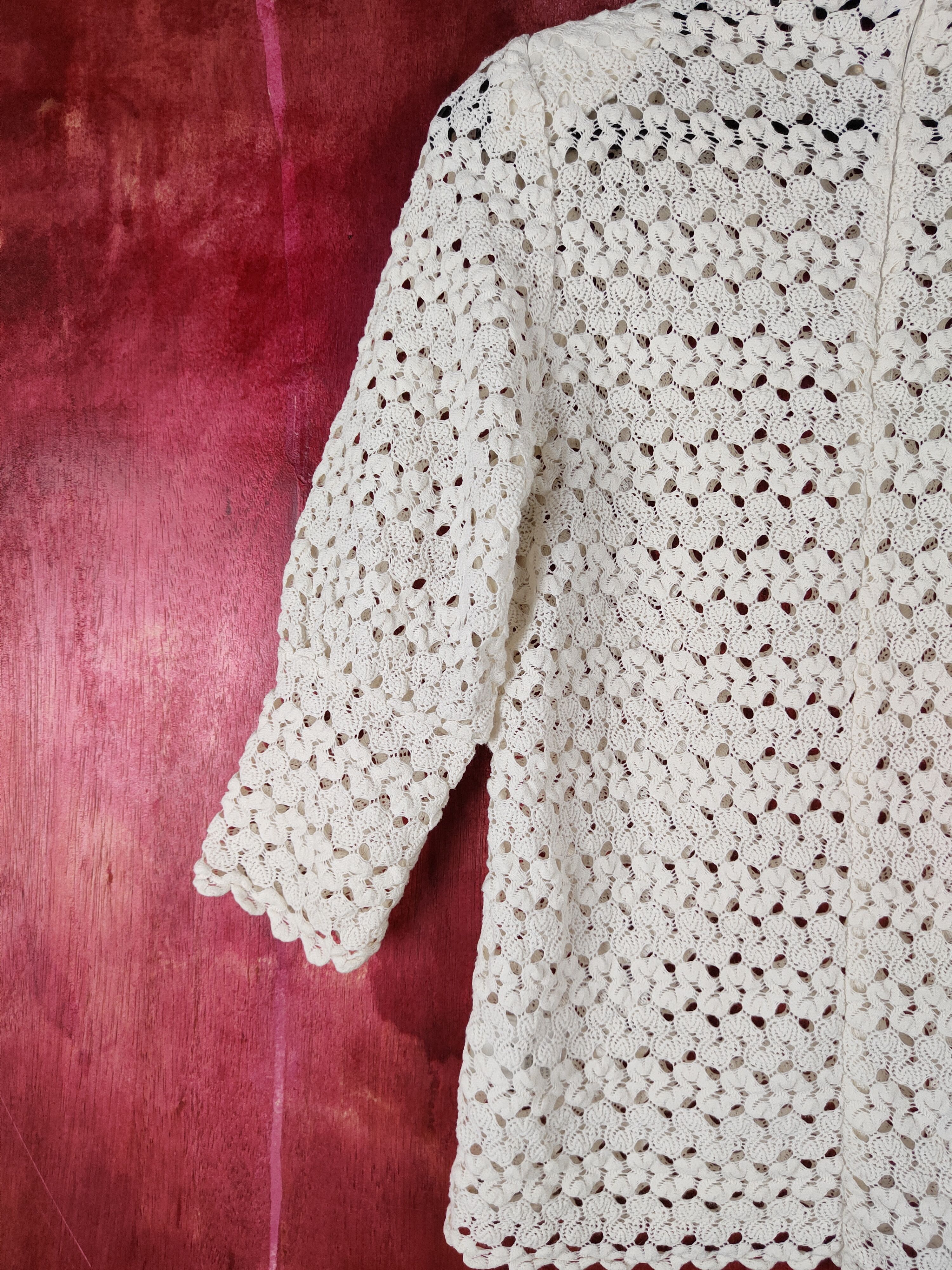 Vintage Loveparis White Crochet Meshnet Knitwear Blouses #S1033 Size S / US 4 / IT 40 - 7 Thumbnail