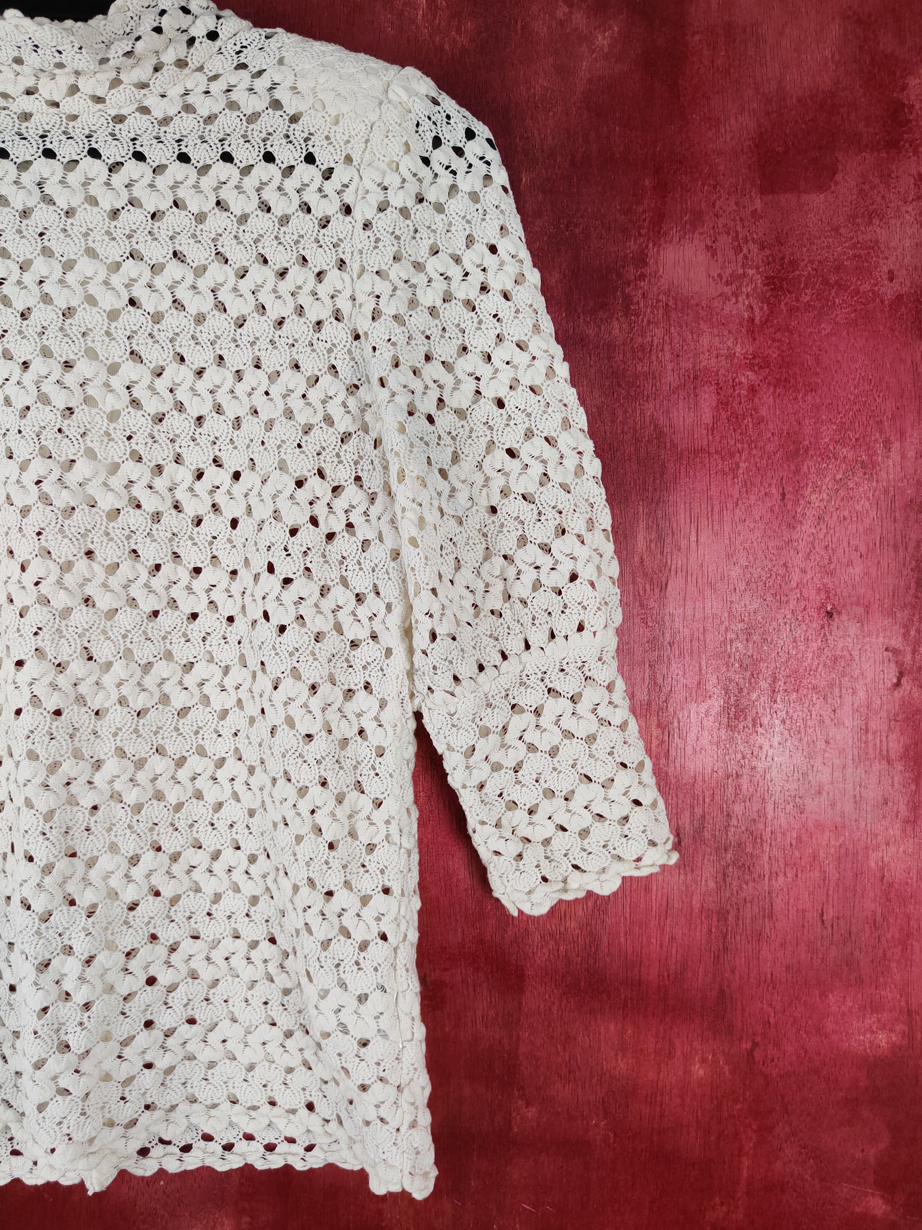 Vintage Loveparis White Crochet Meshnet Knitwear Blouses #S1033 Size S / US 4 / IT 40 - 4 Thumbnail