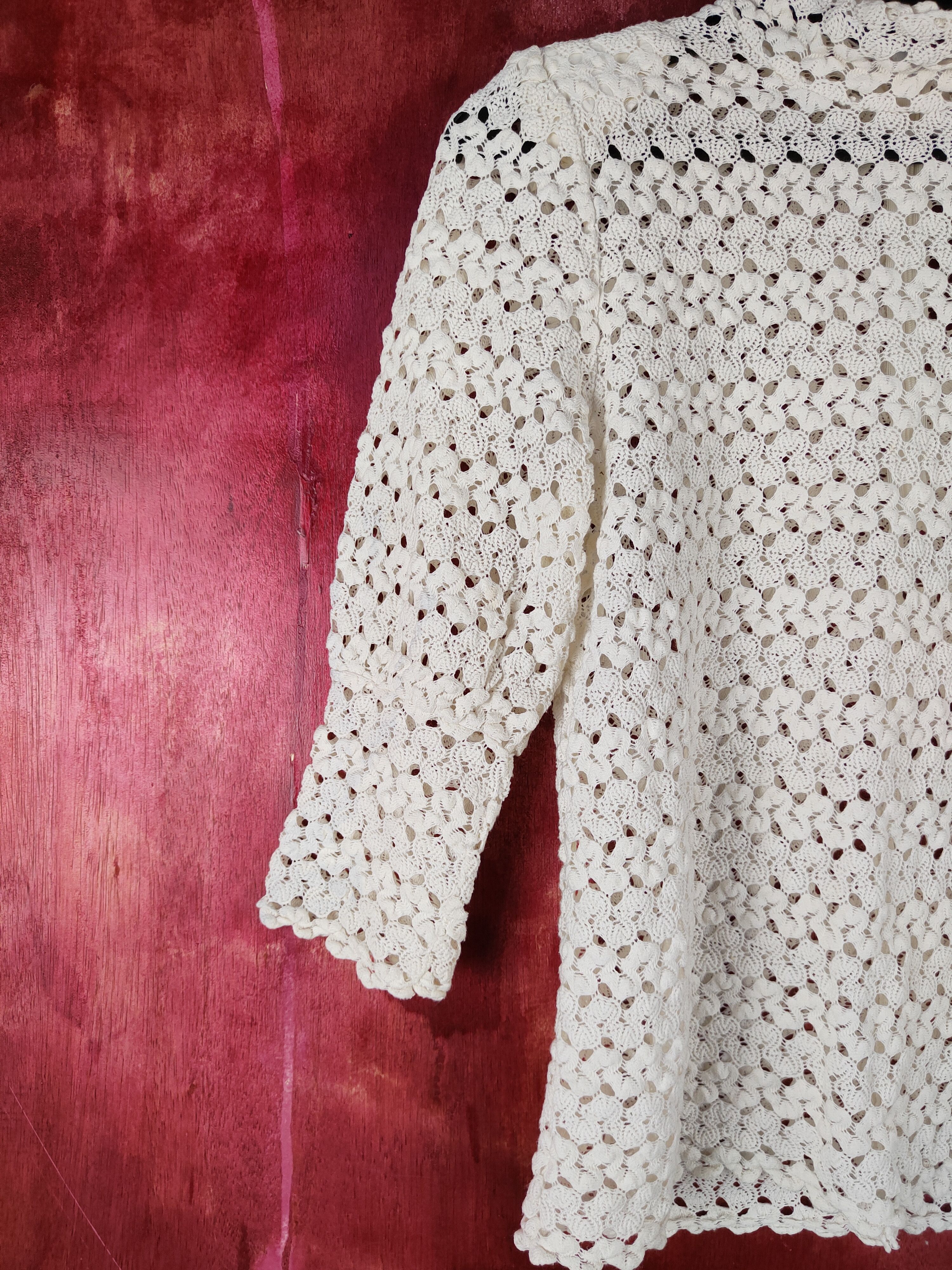 Vintage Loveparis White Crochet Meshnet Knitwear Blouses #S1033 Size S / US 4 / IT 40 - 3 Thumbnail