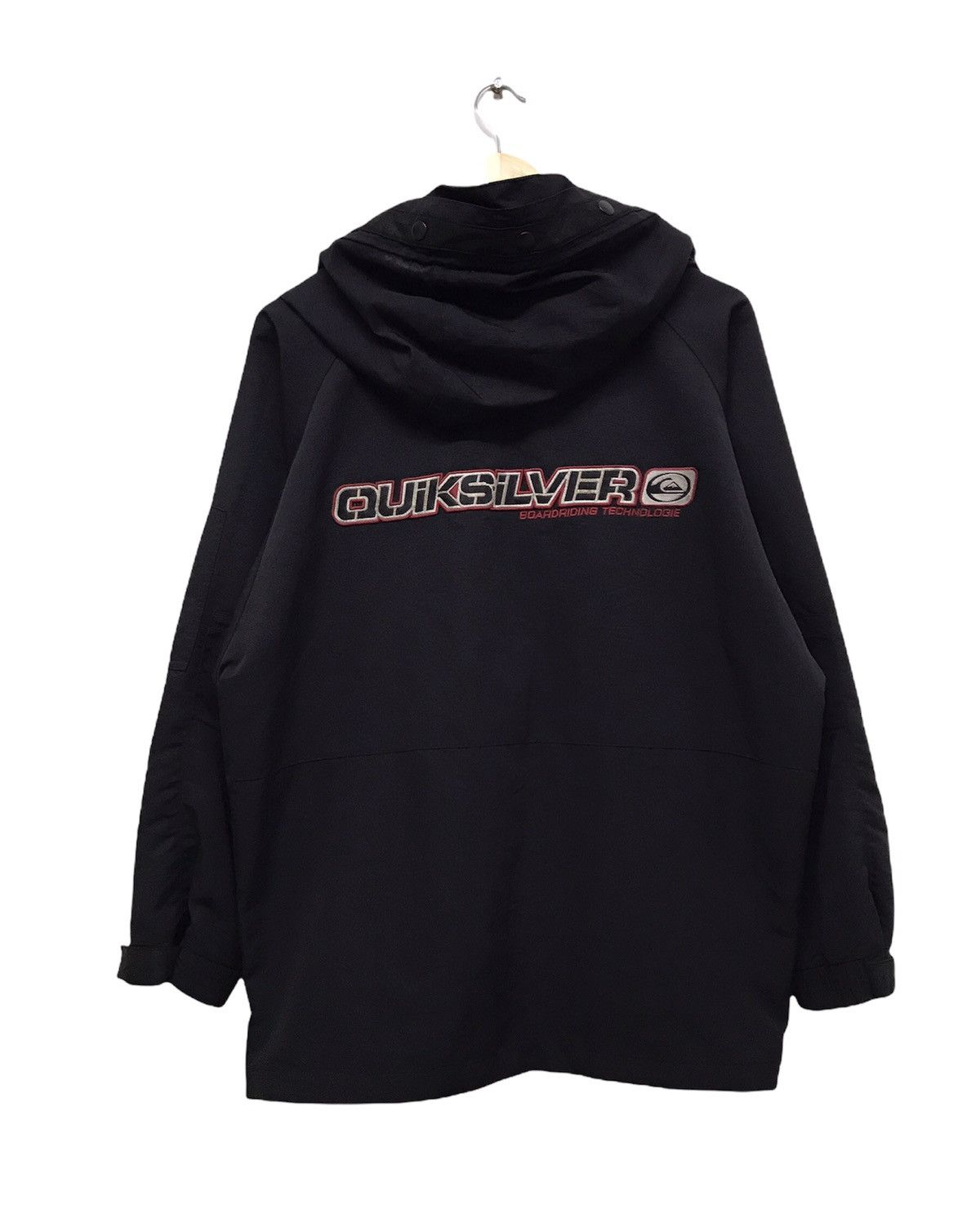 image of Vintage Quiksilver Big Logo Back Gorpcore Jacket Hoodie in Black, Men's (Size Large)
