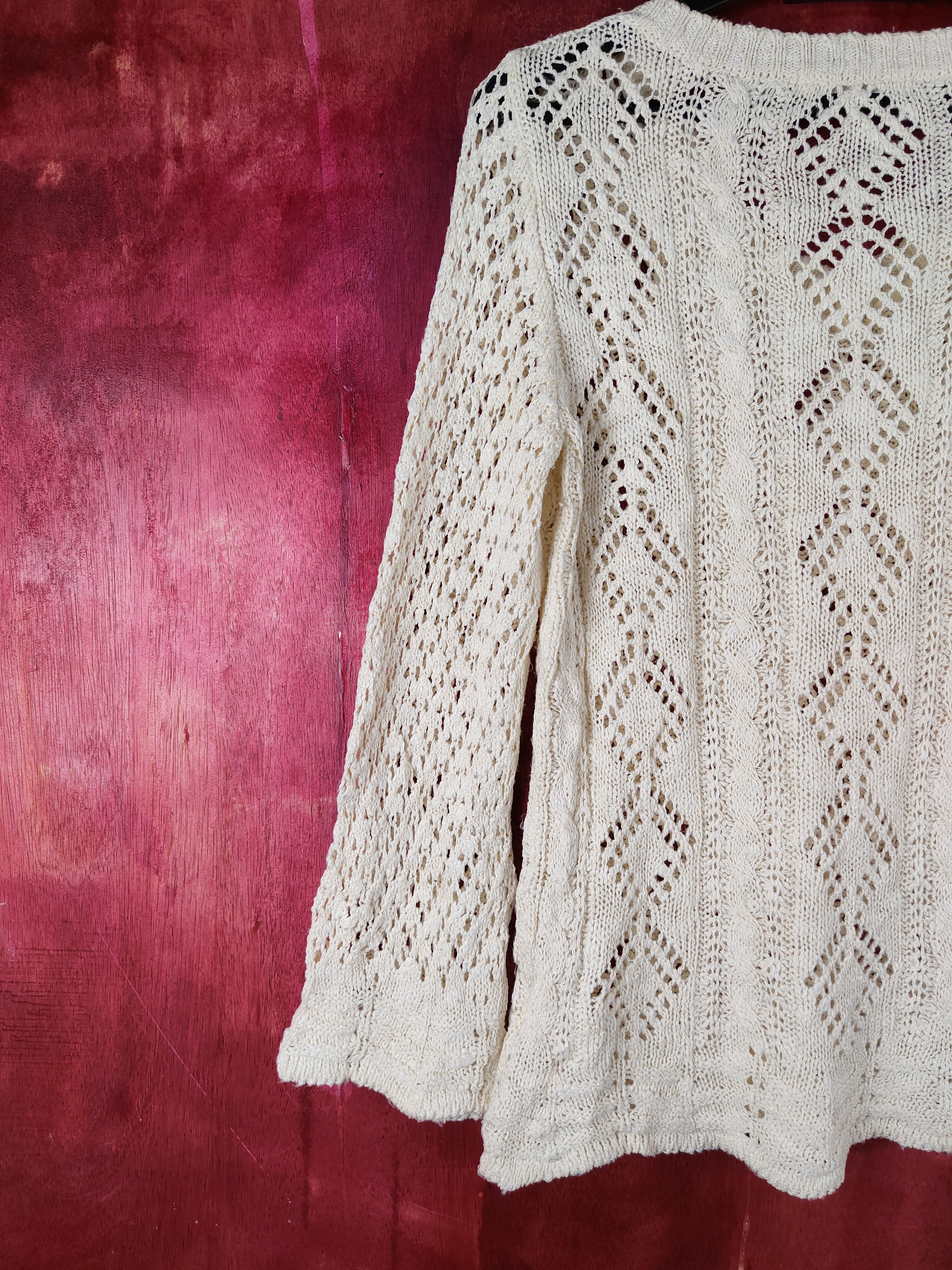 Vintage Soup Cream Crochet Meshnet Knitwear Sweatshirt #S1020 Size S / US 4 / IT 40 - 6 Thumbnail